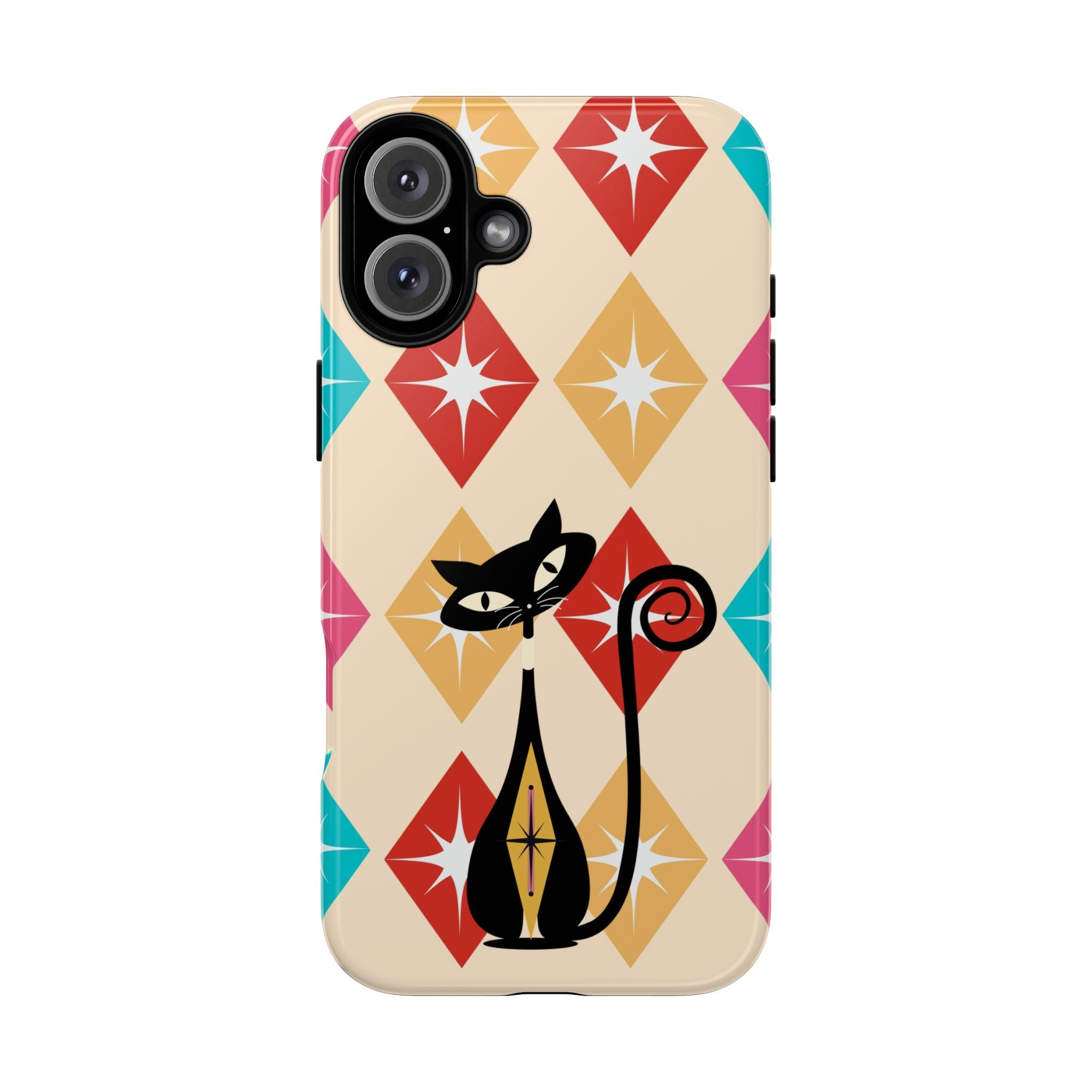 Mid Century Modern Atomic Cat, Atomic 50s Diamonds Retro Phone Tough Cases - Mid Century Modern Gal
