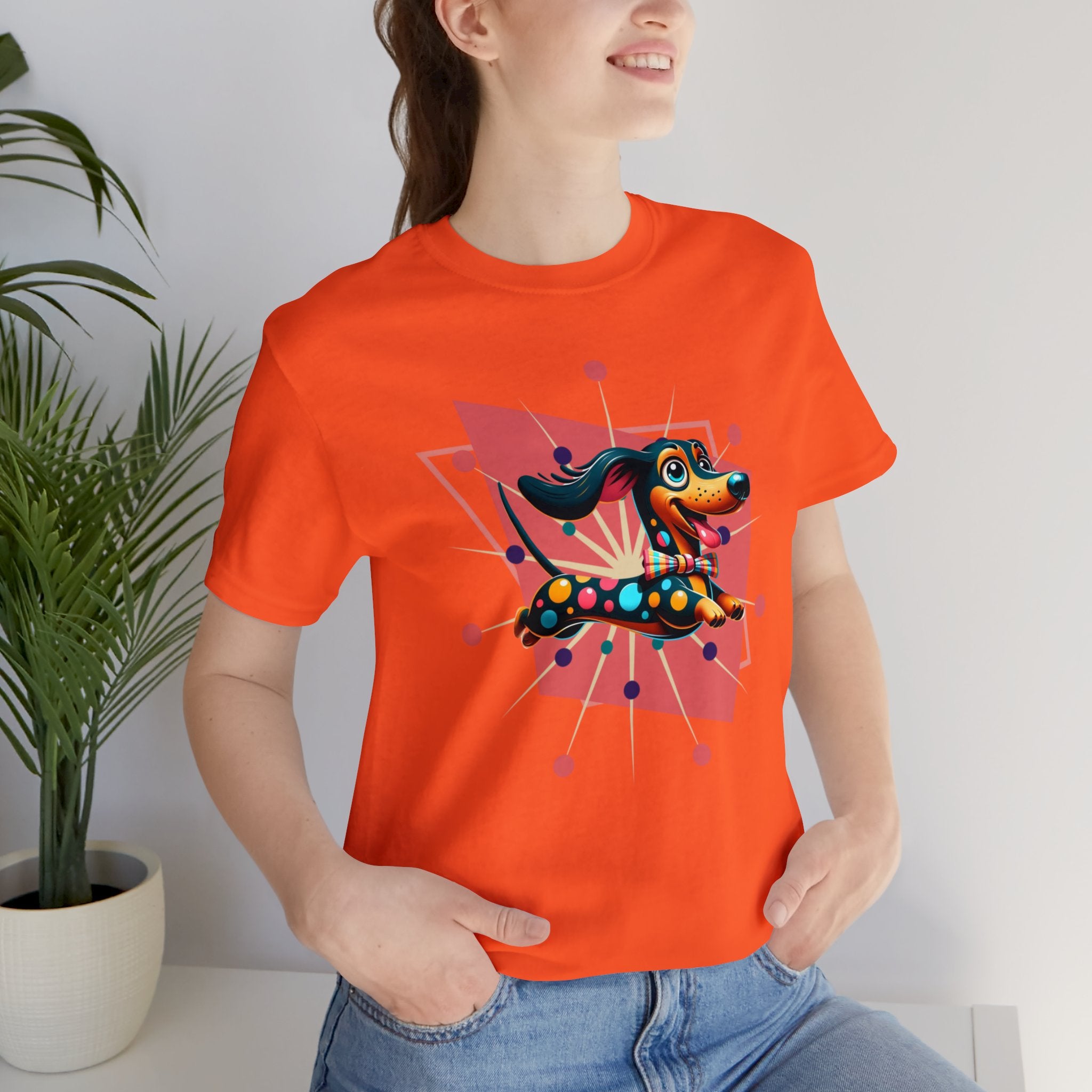 Dachsund Lover Comfy T-Shirt, Doxie Mom, Weiner Dog, Mid Century Mod Retro Designed For Cool Weiner Dog Mom - Mid Century Modern Gal