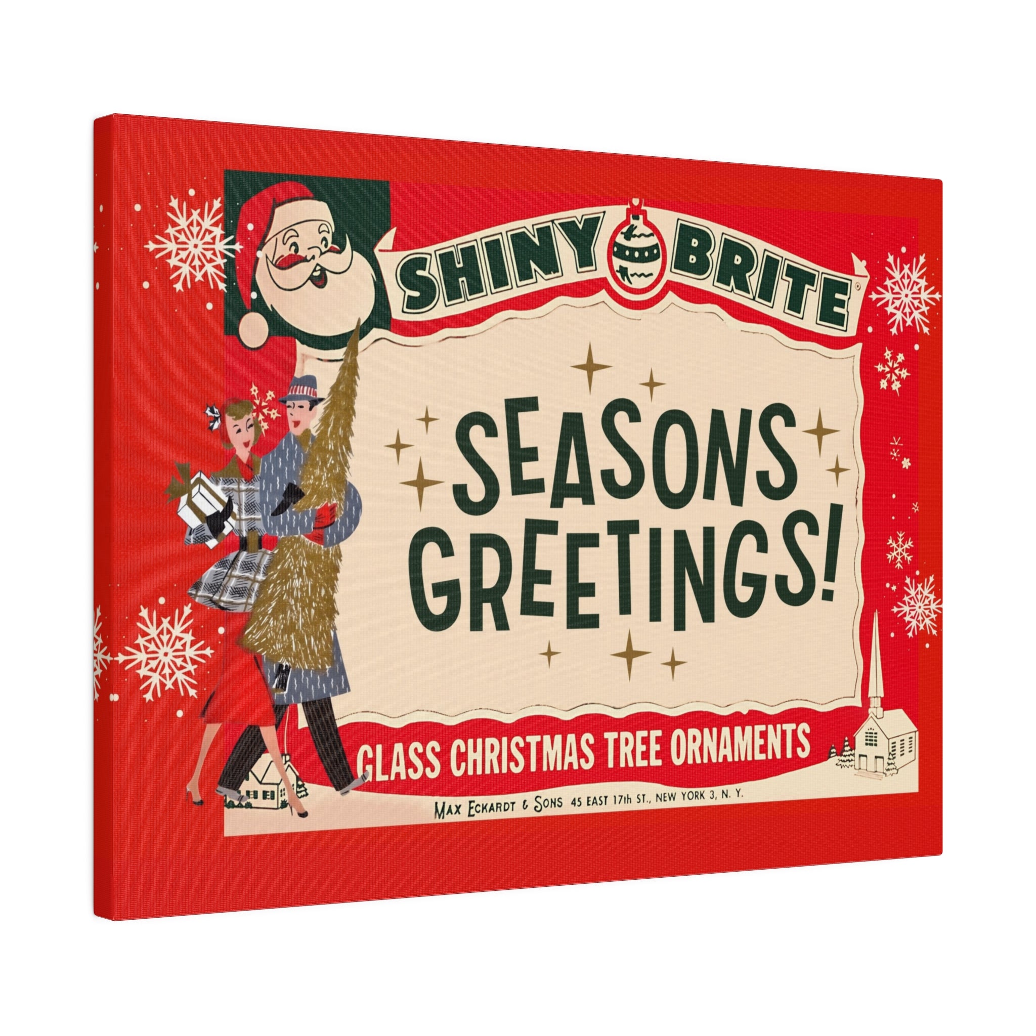 Shiny Brite Vintage Ad, Mid Century Modern Kitschy Christmas Deocr Matte Canvas - Mid Century Modern Gal