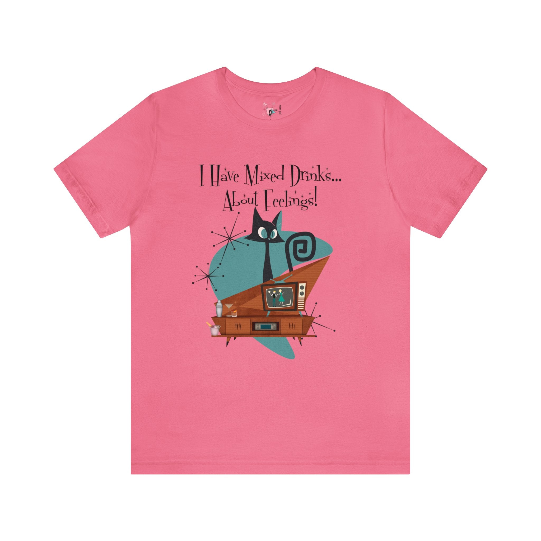 Atomic Cat, Cocktail, Funny Mid Century Modern Snarky Kitschy Unisex Jersey Short Sleeve Tee - Mid Century Modern Gal