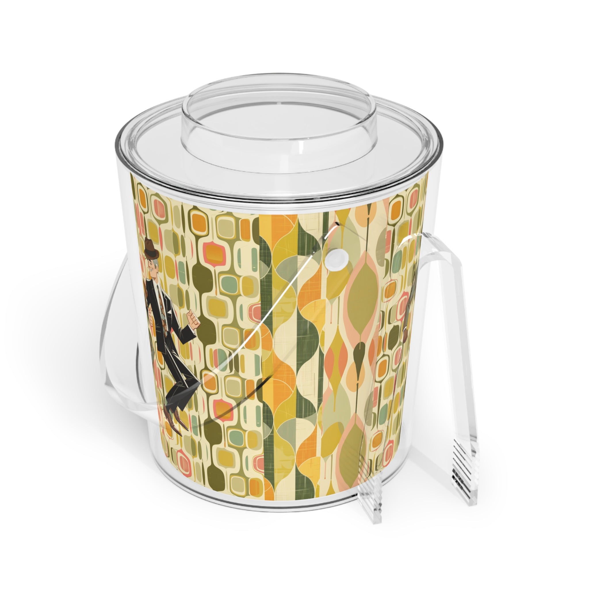 Dapper Dudes, Mid Century Modern Barware Black Male, White Male Dancing Retro Ice Bucket with Tongs - Vintage Cocktail Enthusiast Gift - Mid Century Modern Gal