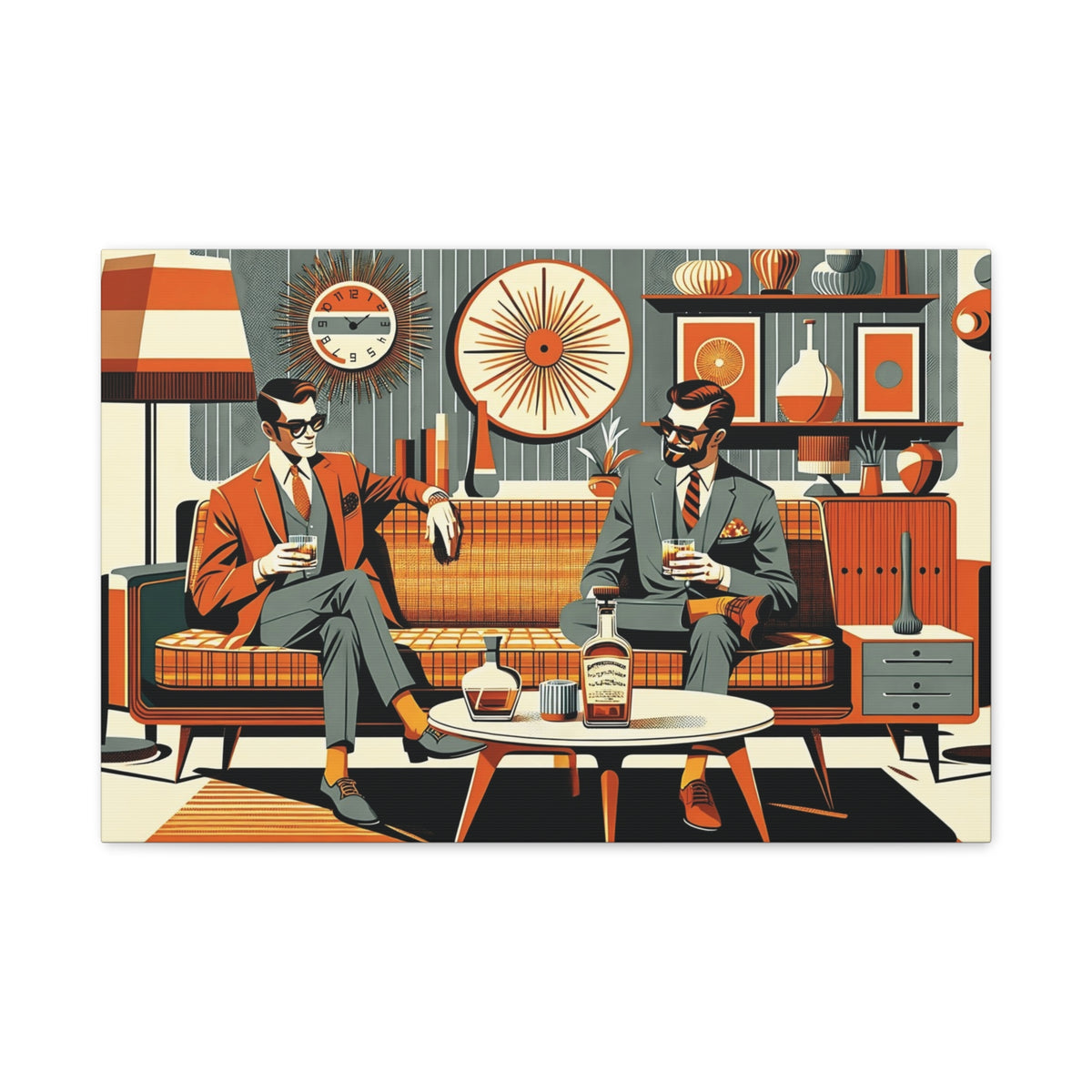 Mid Century Modern Mod Dude, Gay Male Couple Drinking Bourbon, MCM Art - Mid Century Modern Gal