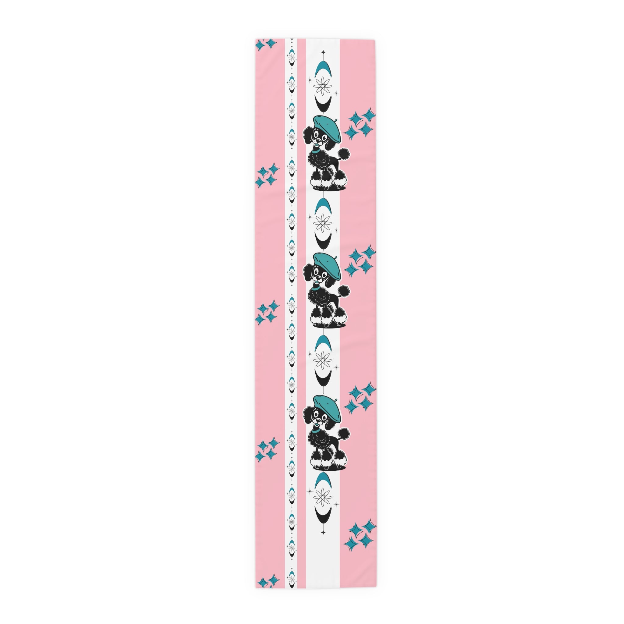 Atomic Poodle Mid Century Modern Pink Whimsical Cosmic Table Runner - Mid Century Modern Gal