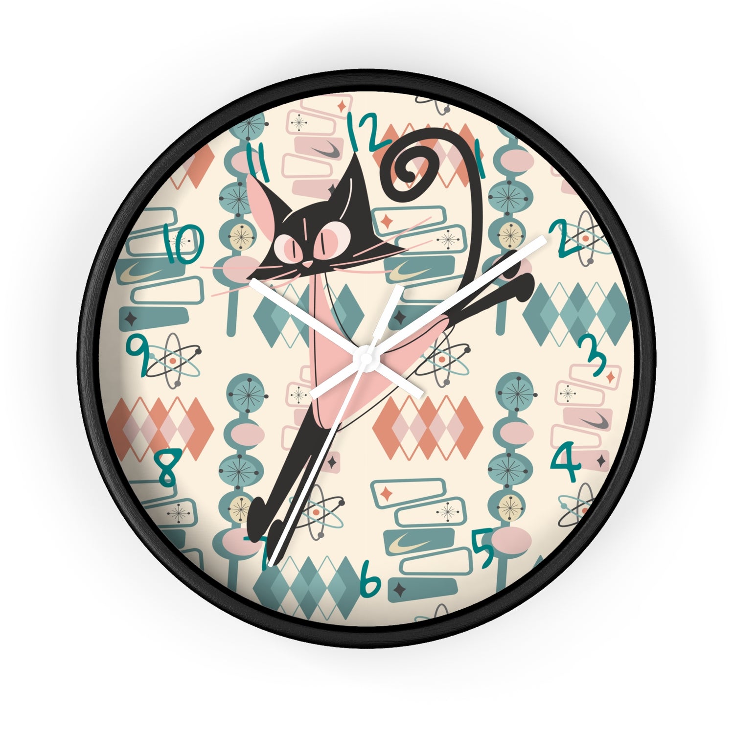 Atomic Cat Wall Clock, Mid Century Modern Kitschy Kitchen, Bedroom Livingroom Clocks - Mid Century Modern Gal