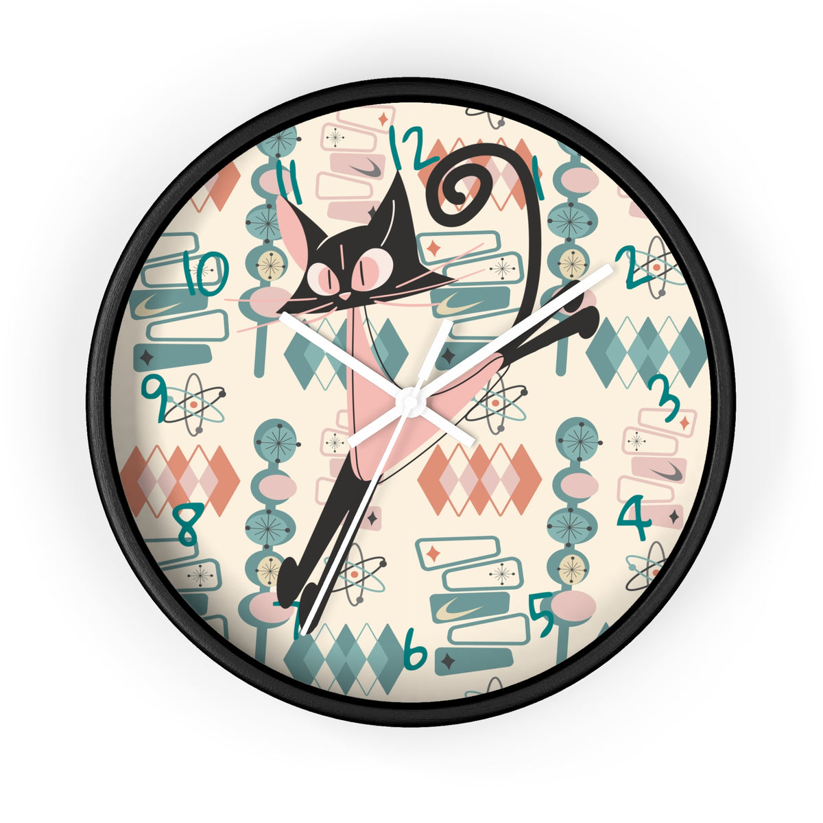 Atomic Cat Wall Clock, Mid Century Modern Kitschy Kitchen, Bedroom Livingroom Clocks - Mid Century Modern Gal