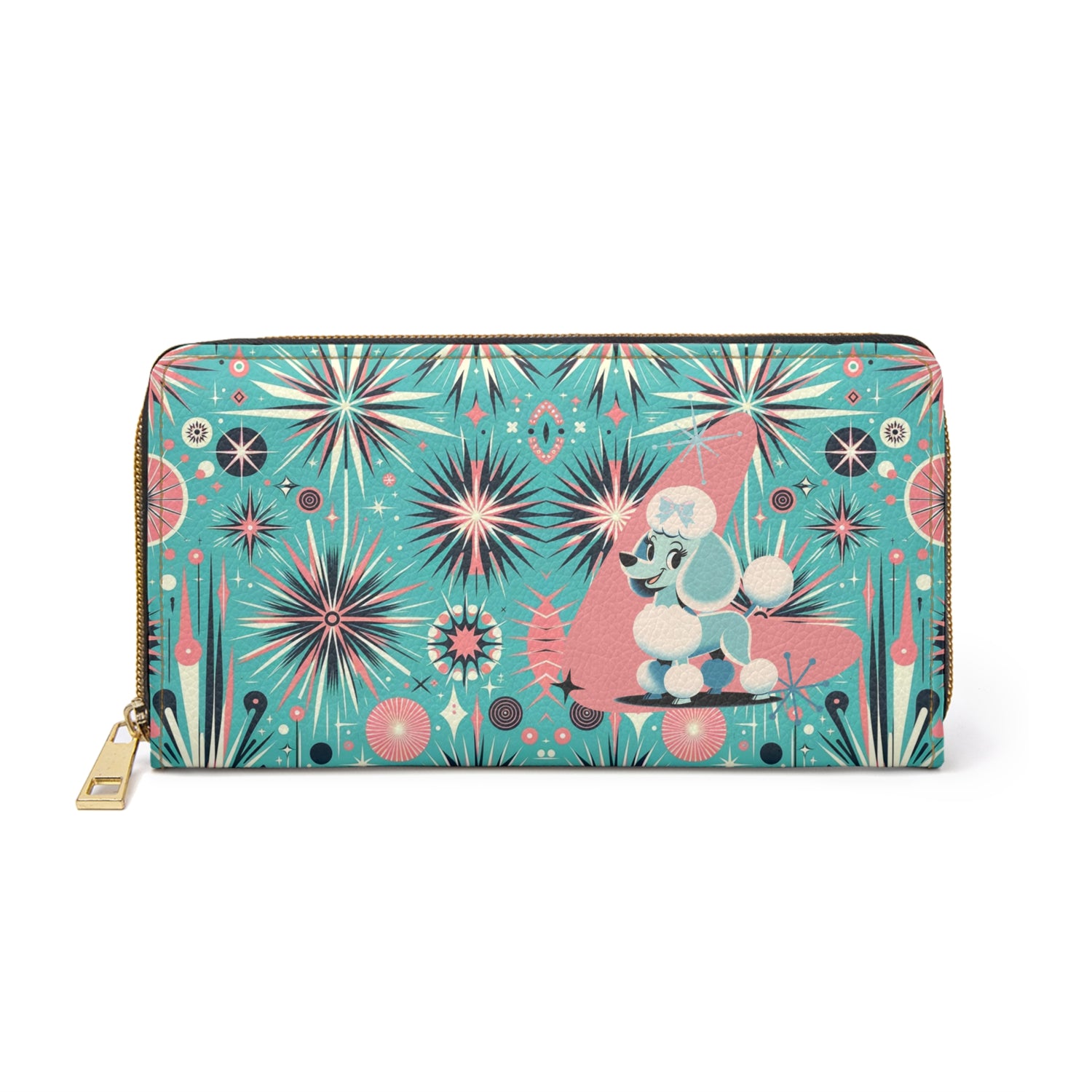 1950s Atomic Pink, Aqua Poodle Zipper Wallet - Mid Century Modern Gal