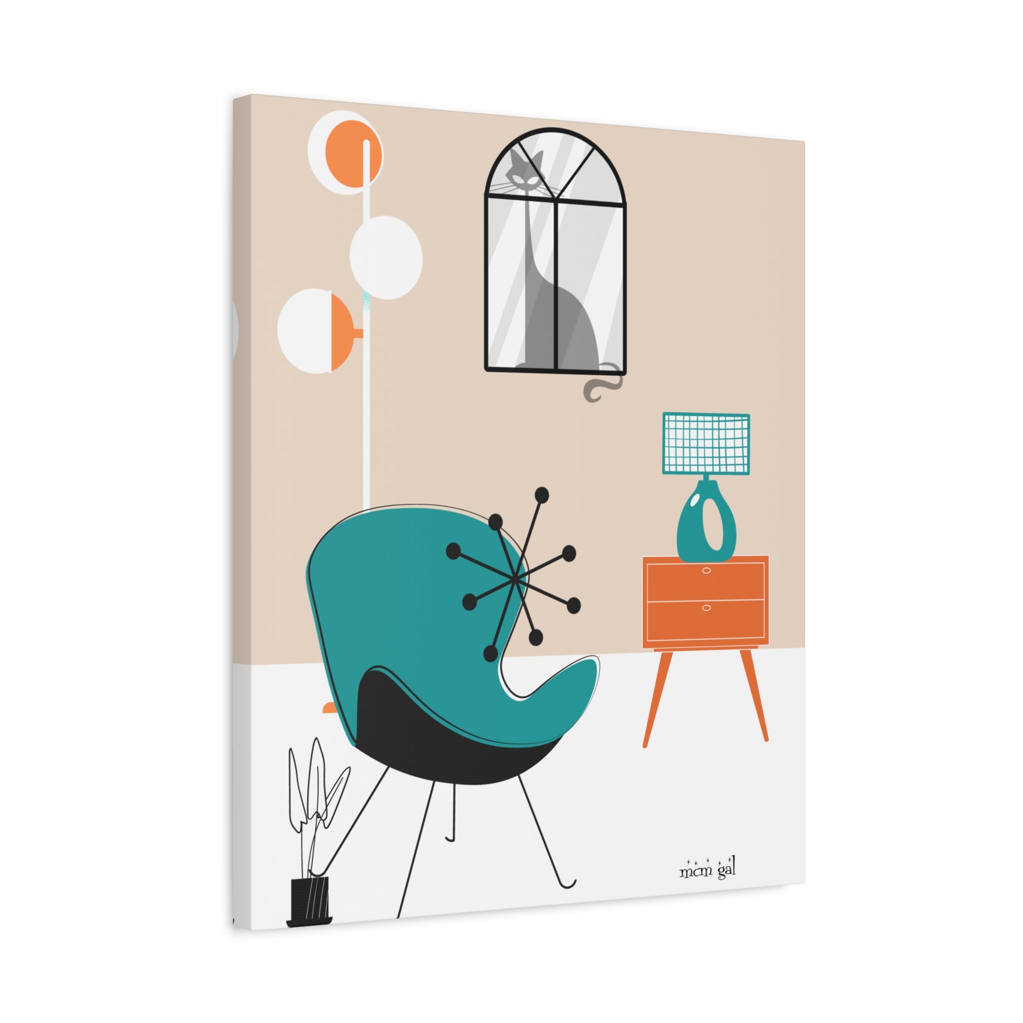 Atomic Cat Wall Art Mid-Century Modern Minimalist Canvas Art Print - Mid Century Modern Gal