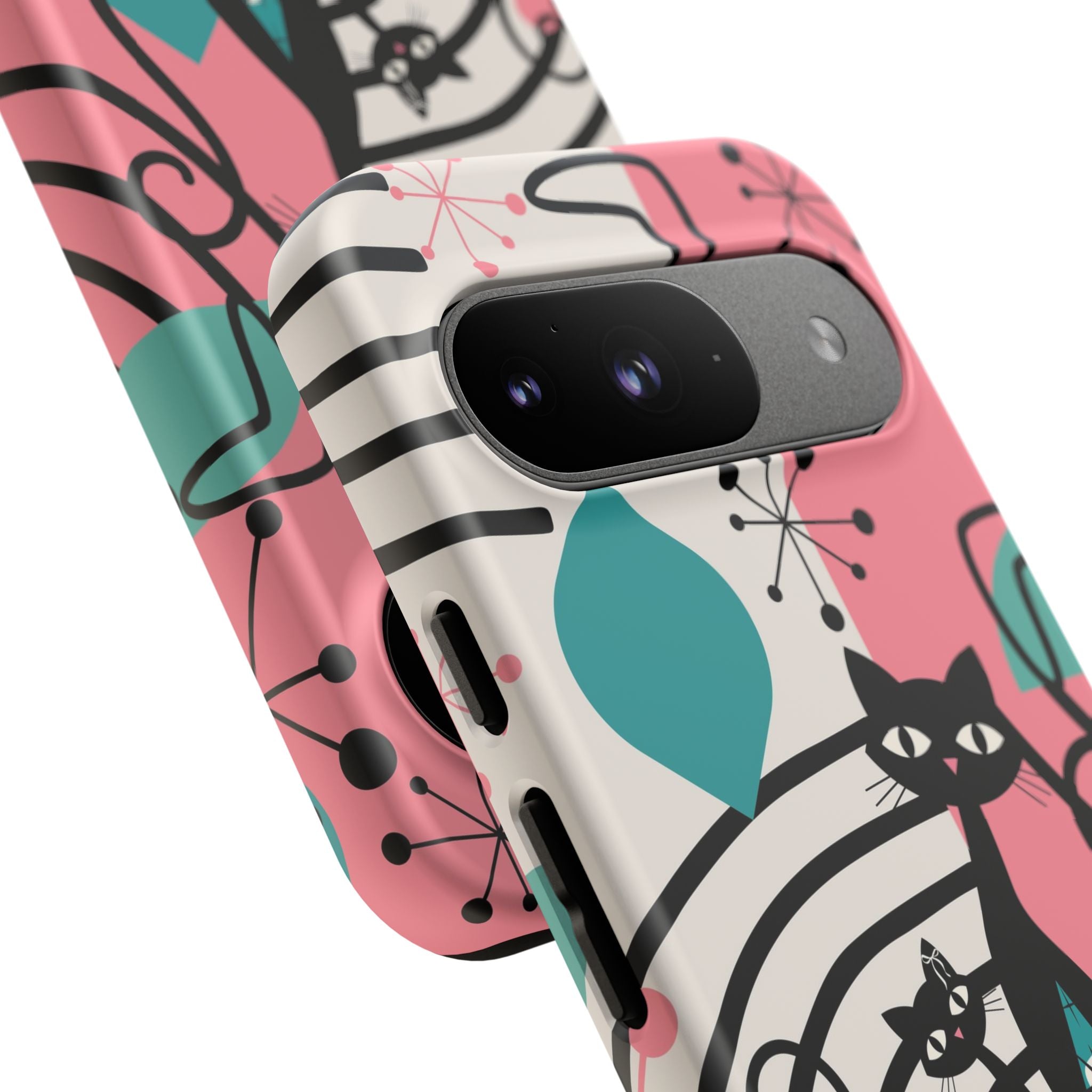 Mid Mod Atomic Cat Boomerang Starburst, Pink, Black Kitschy Stylish Cat Phone Case: Modern Design for Cat Lovers