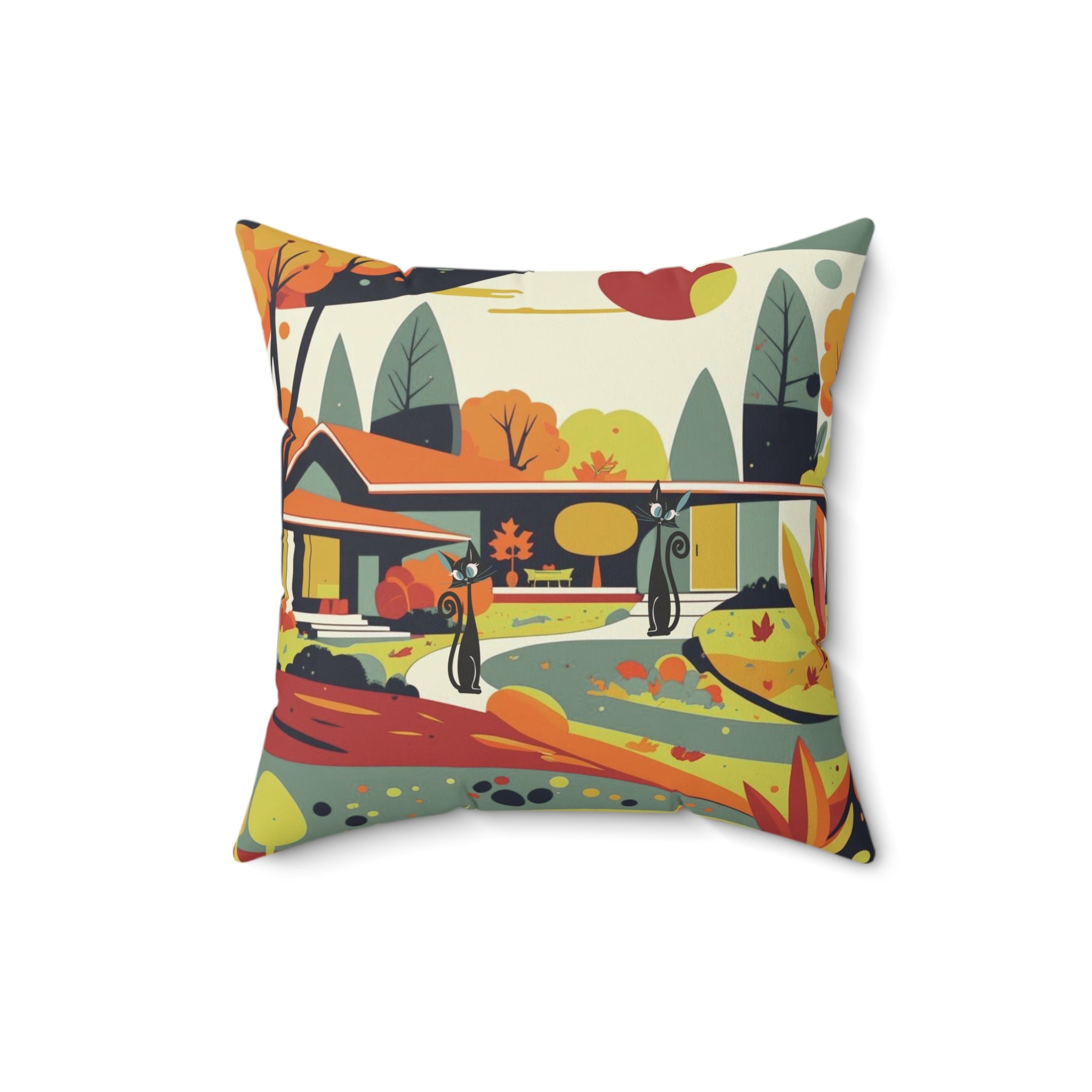 Atomic Cat Mod Home Kitschy Harvest Fall Seasonal Pillow And Insert - Mid Century Modern Gal