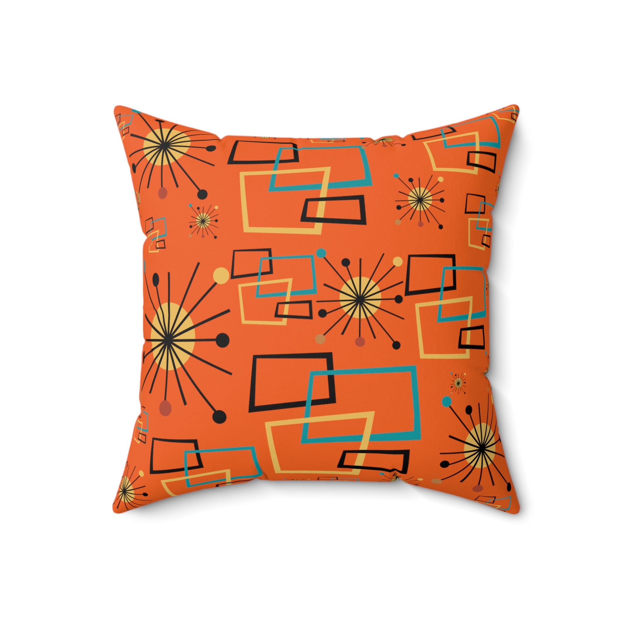 Orange Starburst MCM Pillow Spun Polyester Square Pillow - Mid Century Modern Gal