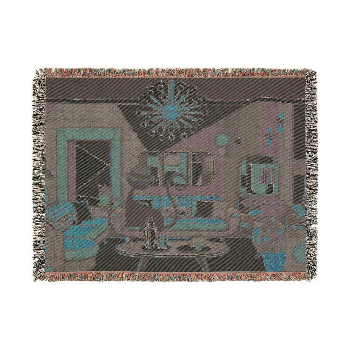 Atomic Cat Mid Century Modern Cozy Woven Blanket - Retro Living Room Design - Mid Century Modern Gal