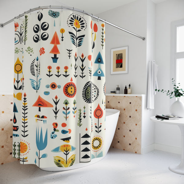 Scandinavian Nordic Bohemian Floral Shower Curtain - Nature-Inspired Bathroom Decor