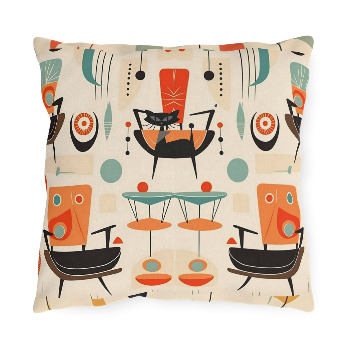 Mid Century Modern Atomic Cat, Mid Mod Party Outdoor Pillows - Mid Century Modern Gal