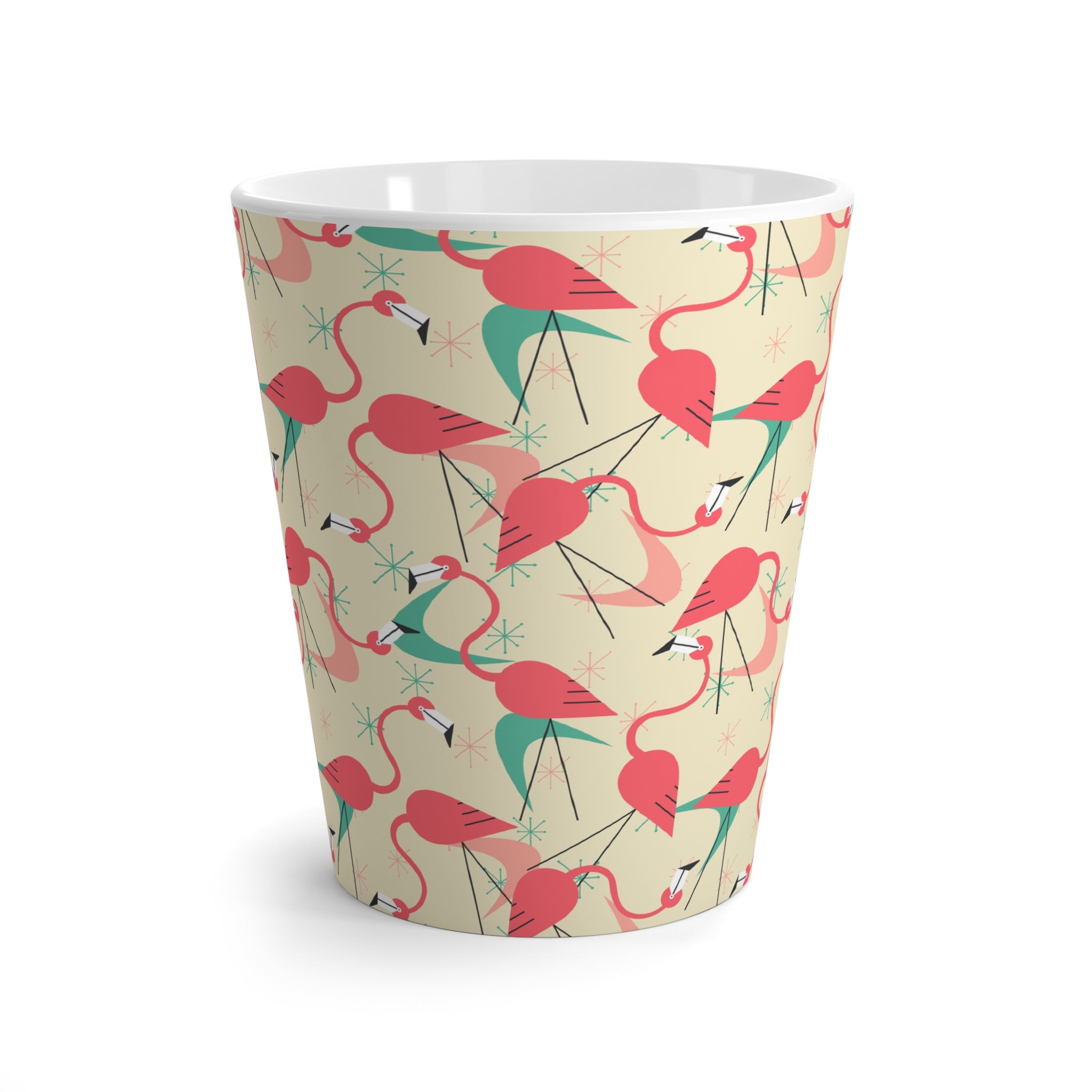 Retro Flamingo, Kitschy Mid Mod Palm Springs California Tropical Flamingo Latte Mug - Fun Summer Vibes for Coffee Lovers - Mid Century Modern Gal