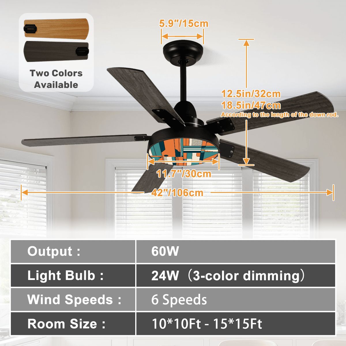 Mid Mod Retro Ceiling Fan With Light, Teal, Orange Groovy Mod Ceiling Fan - Mid Century Modern Gal