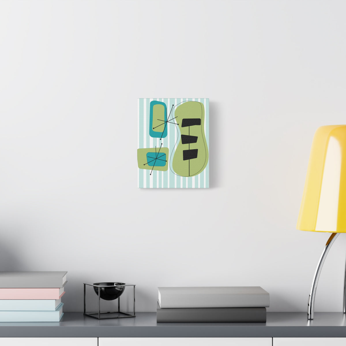 Mid Mod Atomic Age, Aqua Blue, Green, Black, Abstract, Geometric, Retro MCM Wall Canvas Art - Mid Century Modern Gal