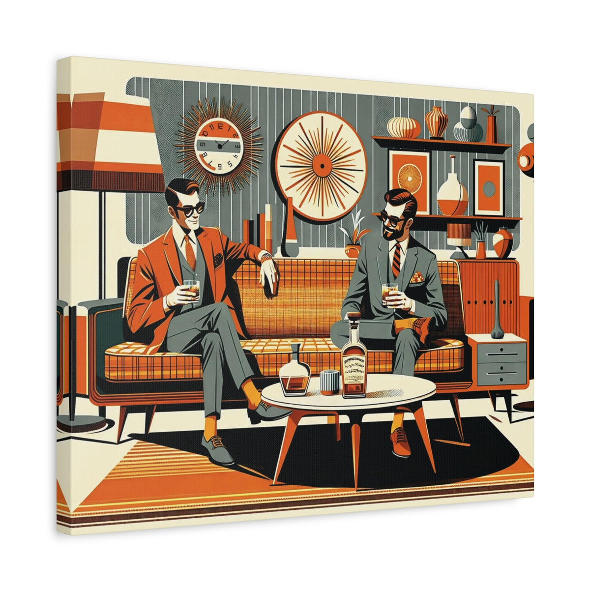 Mid Century Modern Mod Dude, Gay Male Couple Drinking Bourbon, MCM Art - Mid Century Modern Gal