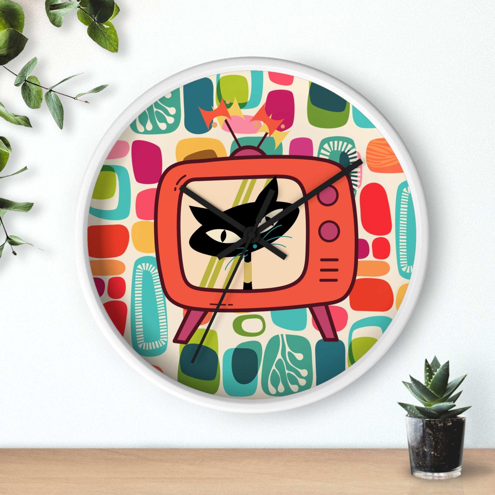 Atomic Cat Mid Century Amoeba Designed, Kitschy Kitchen, Livingroom, Den Office MCM Wall Clock - Mid Century Modern Gal