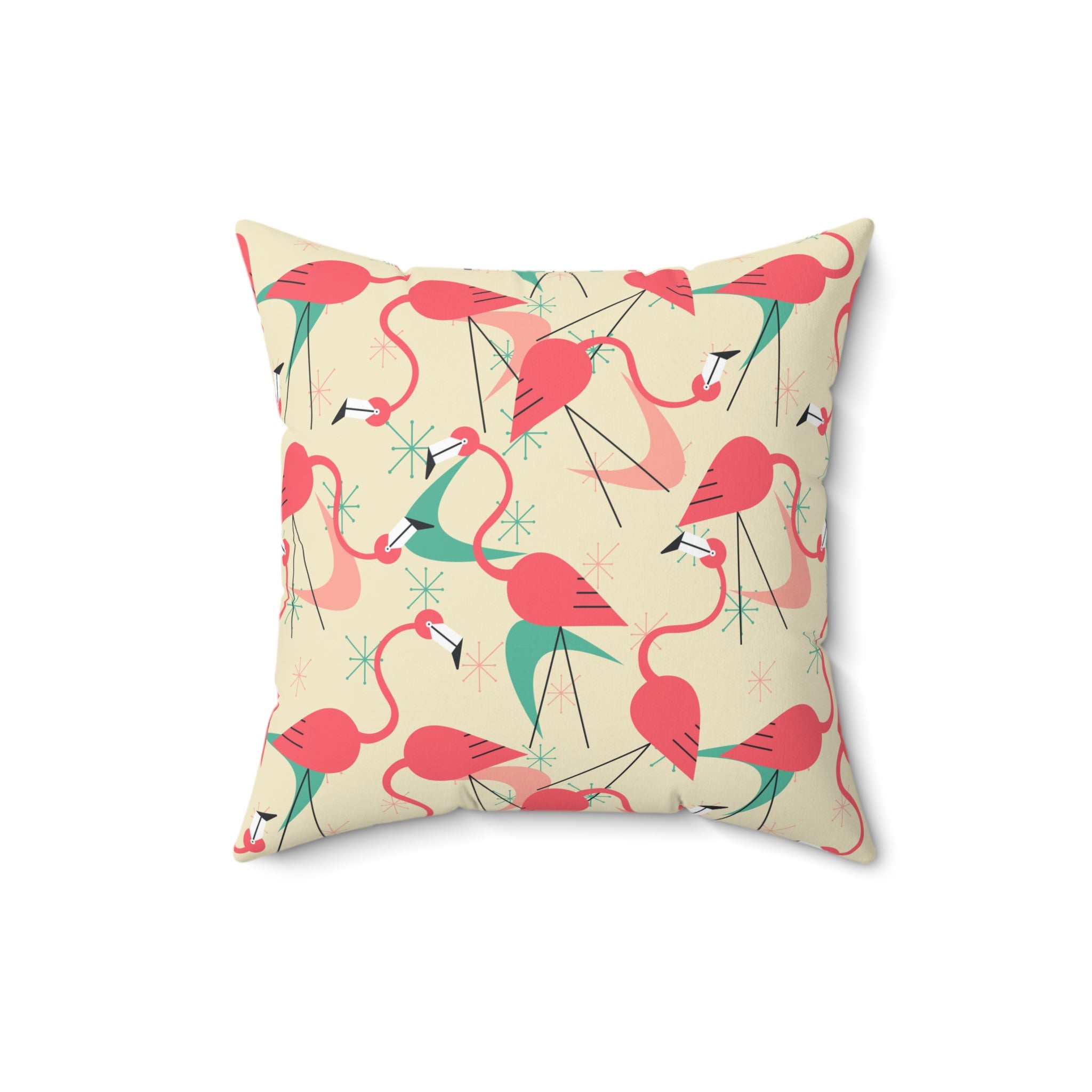 Mid Century Modern Dancing Flamingos, Kitschy Quirk MCM Tropical Flamingo Square Pillow - Stylish Home Decor for Retro Summer Vibes - Mid Century Modern Gal