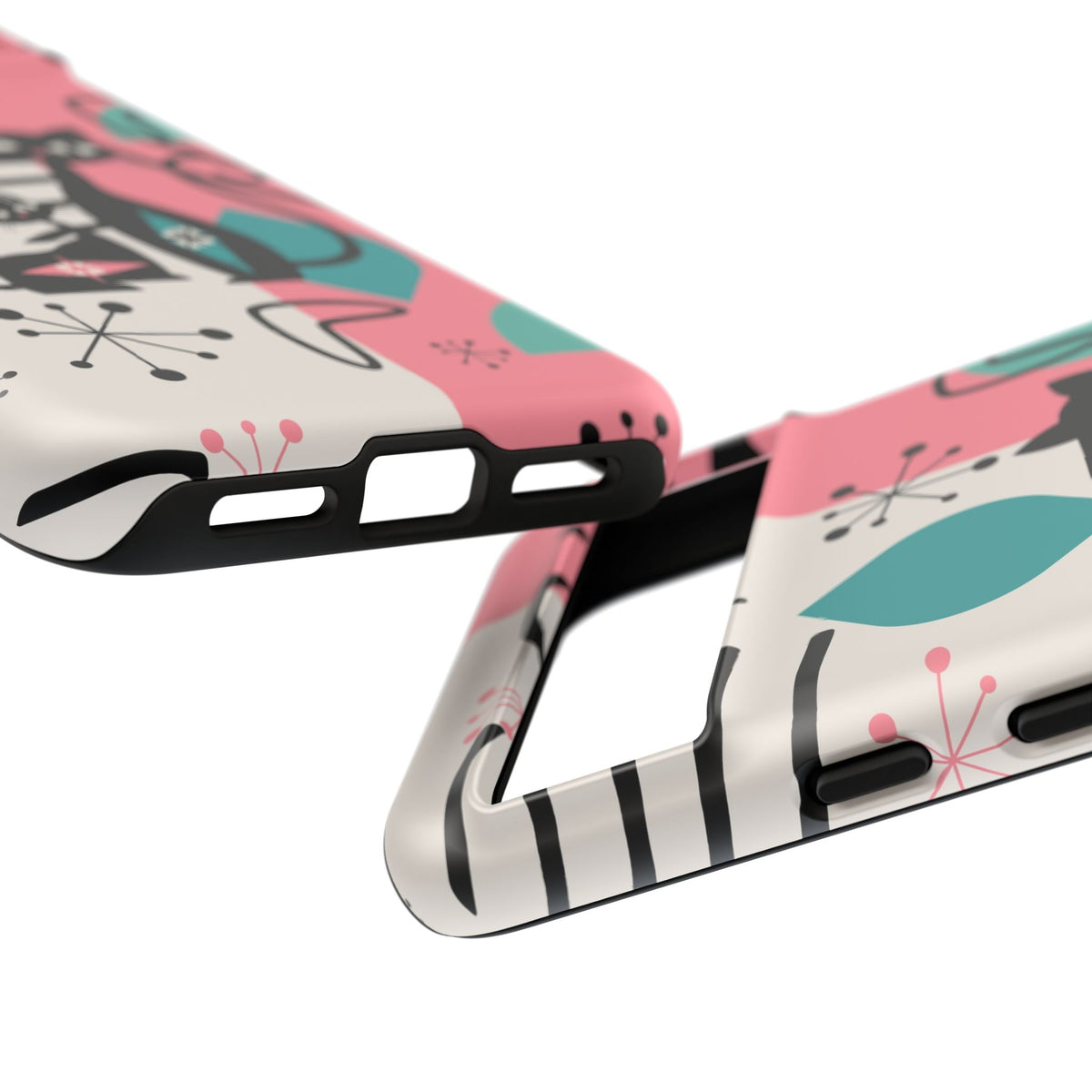 Mid Mod Atomic Cat Boomerang Starburst, Pink, Black Kitschy Stylish Cat Phone Case: Modern Design for Cat Lovers