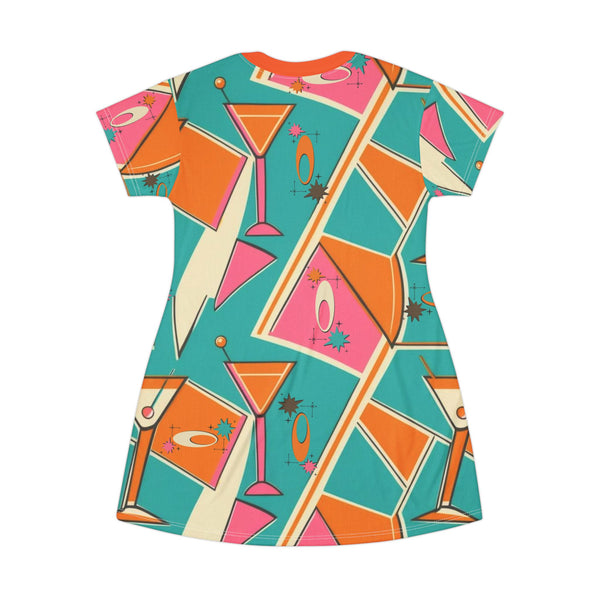 Retro Cocktail T-Shirt Dress - Fun Summer Retro Vibes