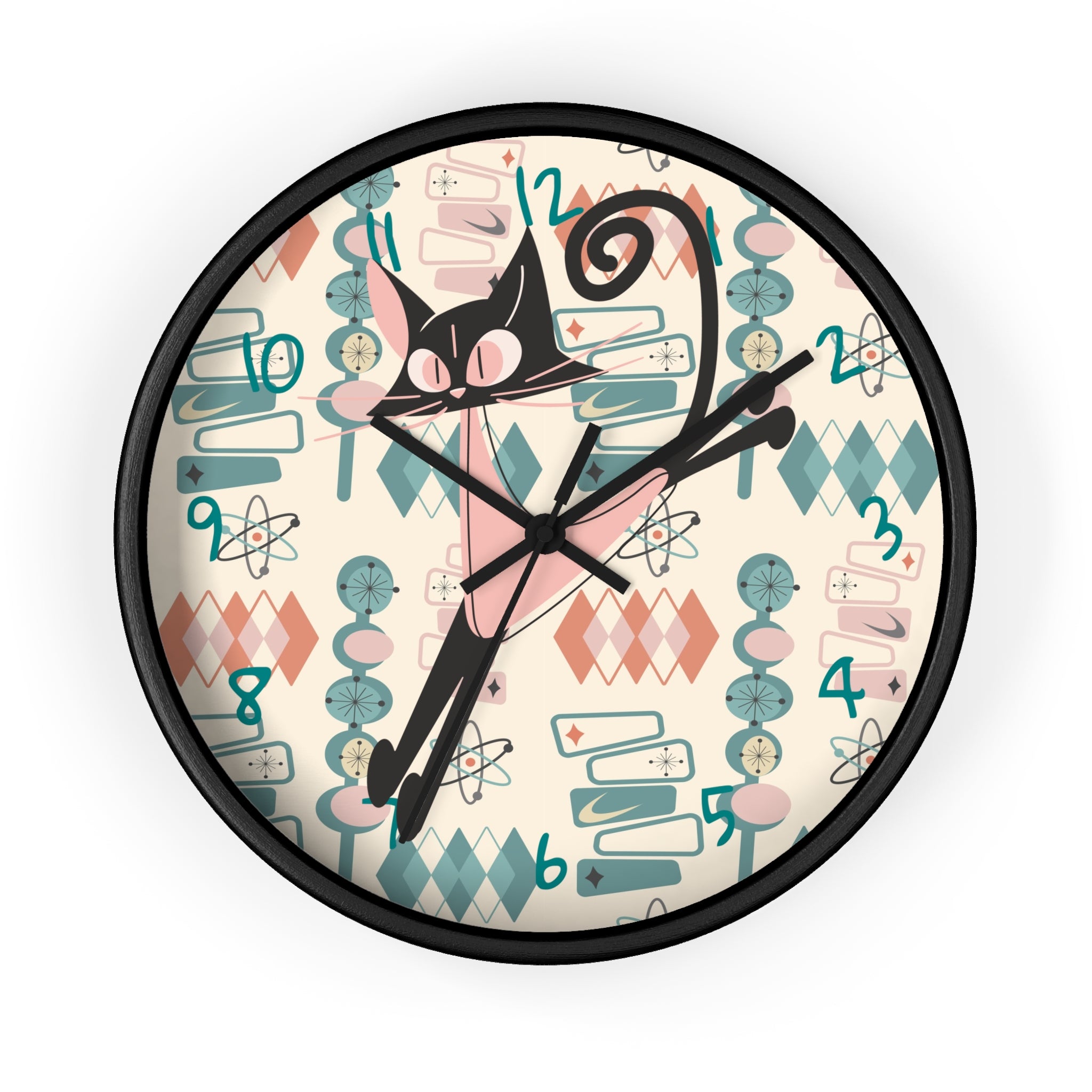 Atomic Cat Wall Clock, Mid Century Modern Kitschy Kitchen, Bedroom Livingroom Clocks - Mid Century Modern Gal