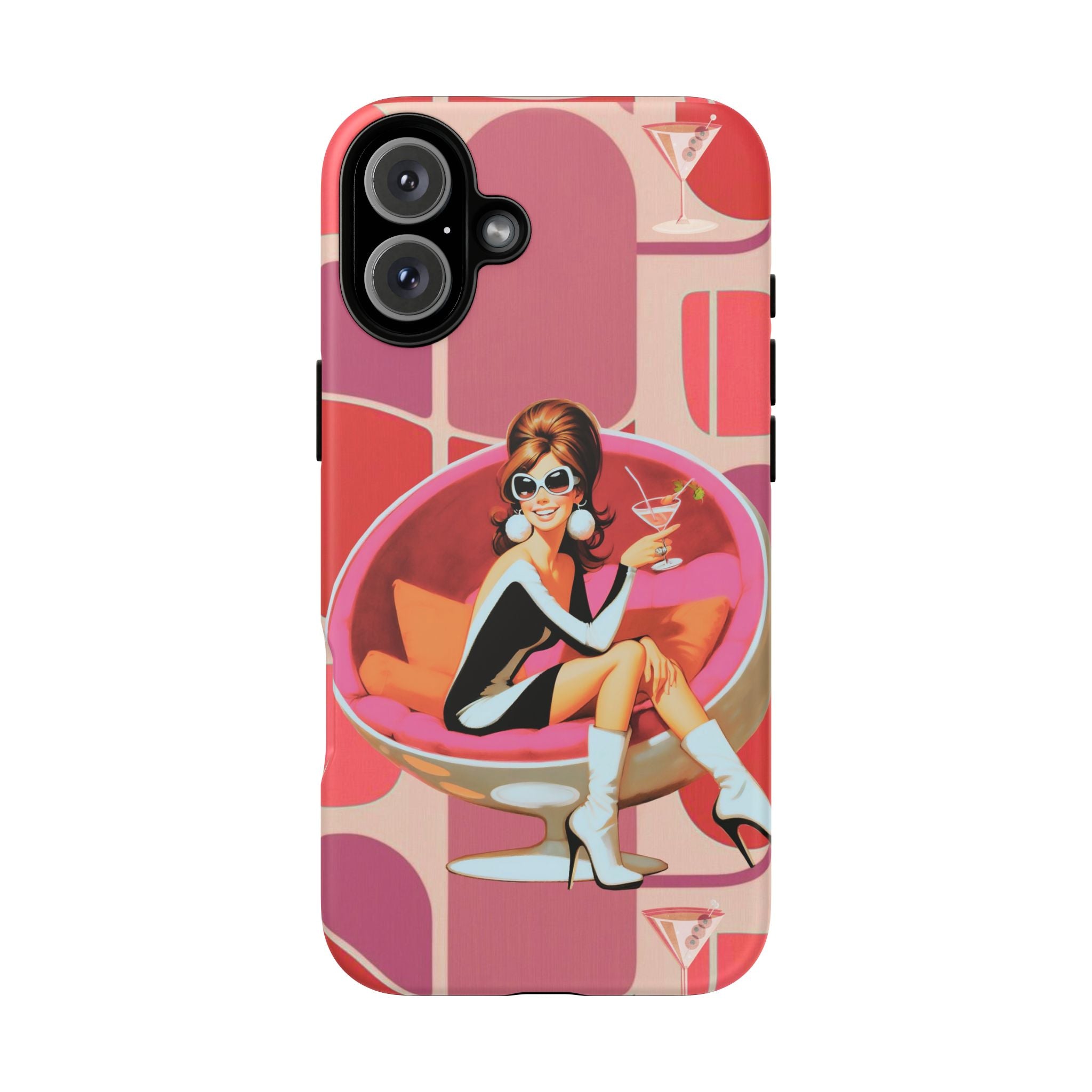 Mid Mod 60s Mod Gal, Kick Back Enjoy, Retro Chic Phone Case with Cocktail Design