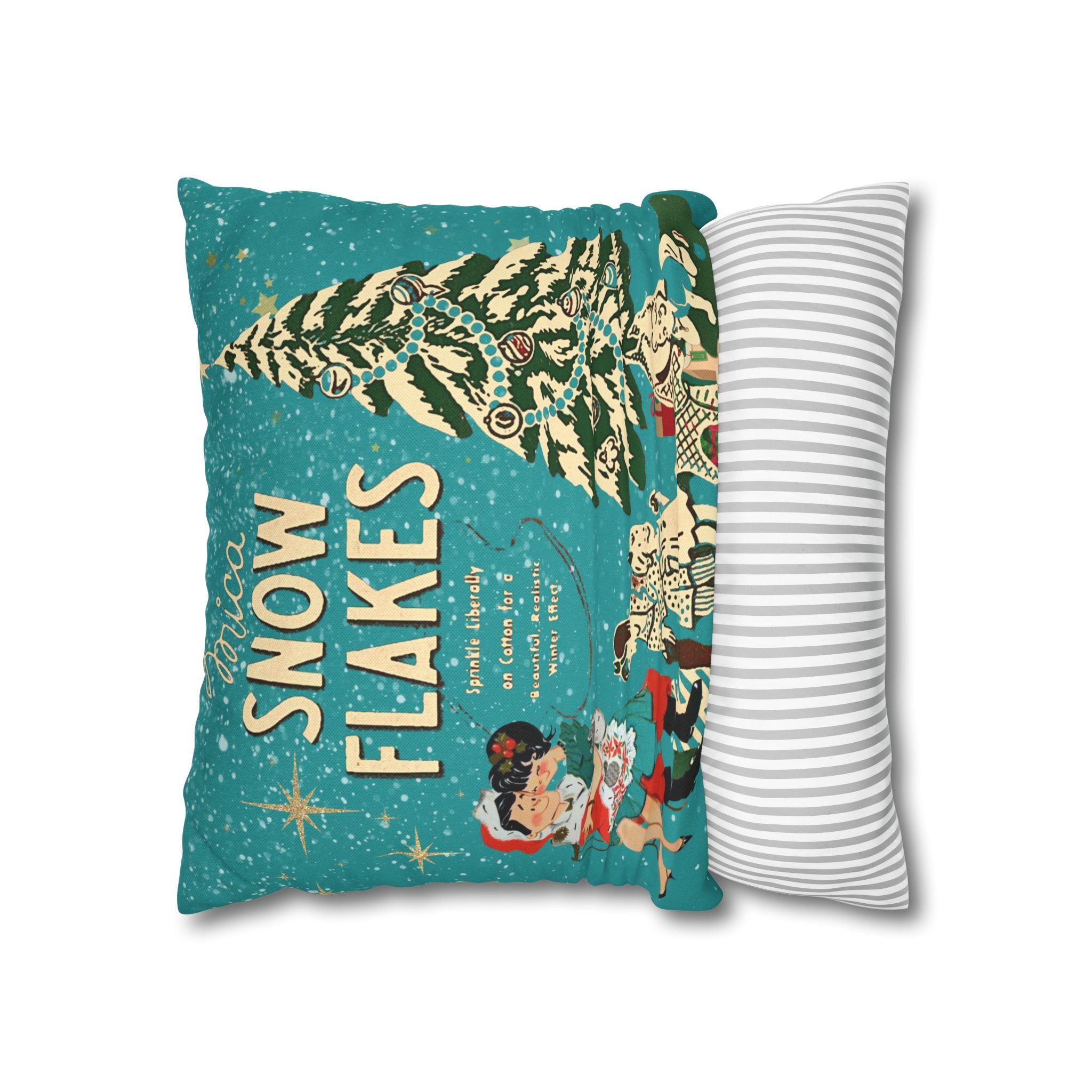 50s Mica Snow Christmas Pillow, Kitschy Mod Couple, Festive Fun Pillow Cover - Mid Century Modern Gal