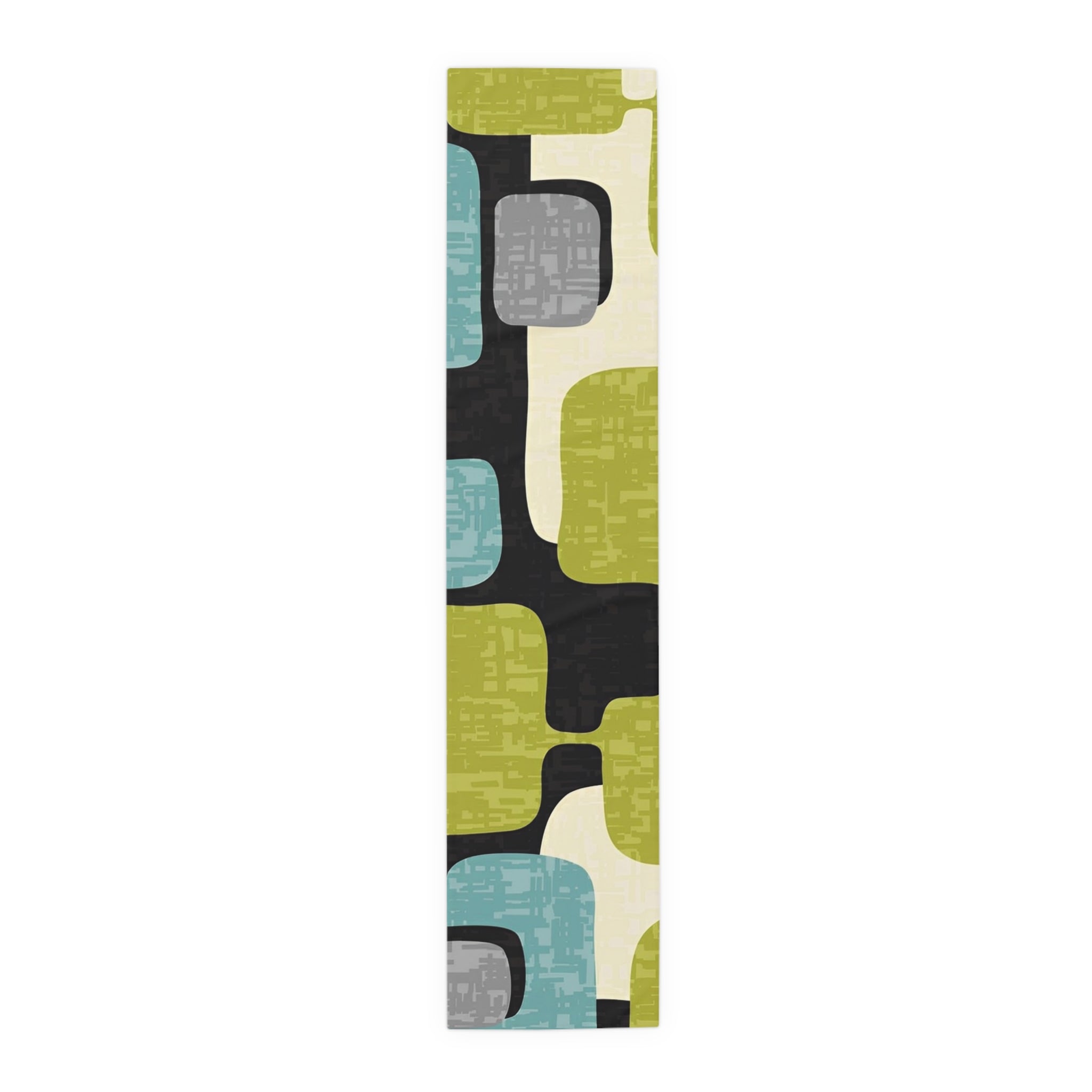 Mid Century Modern Table Runner, Geo Pattern, Black, Gray, Green Aqua Mod Table Setting - Mid Century Modern Gal