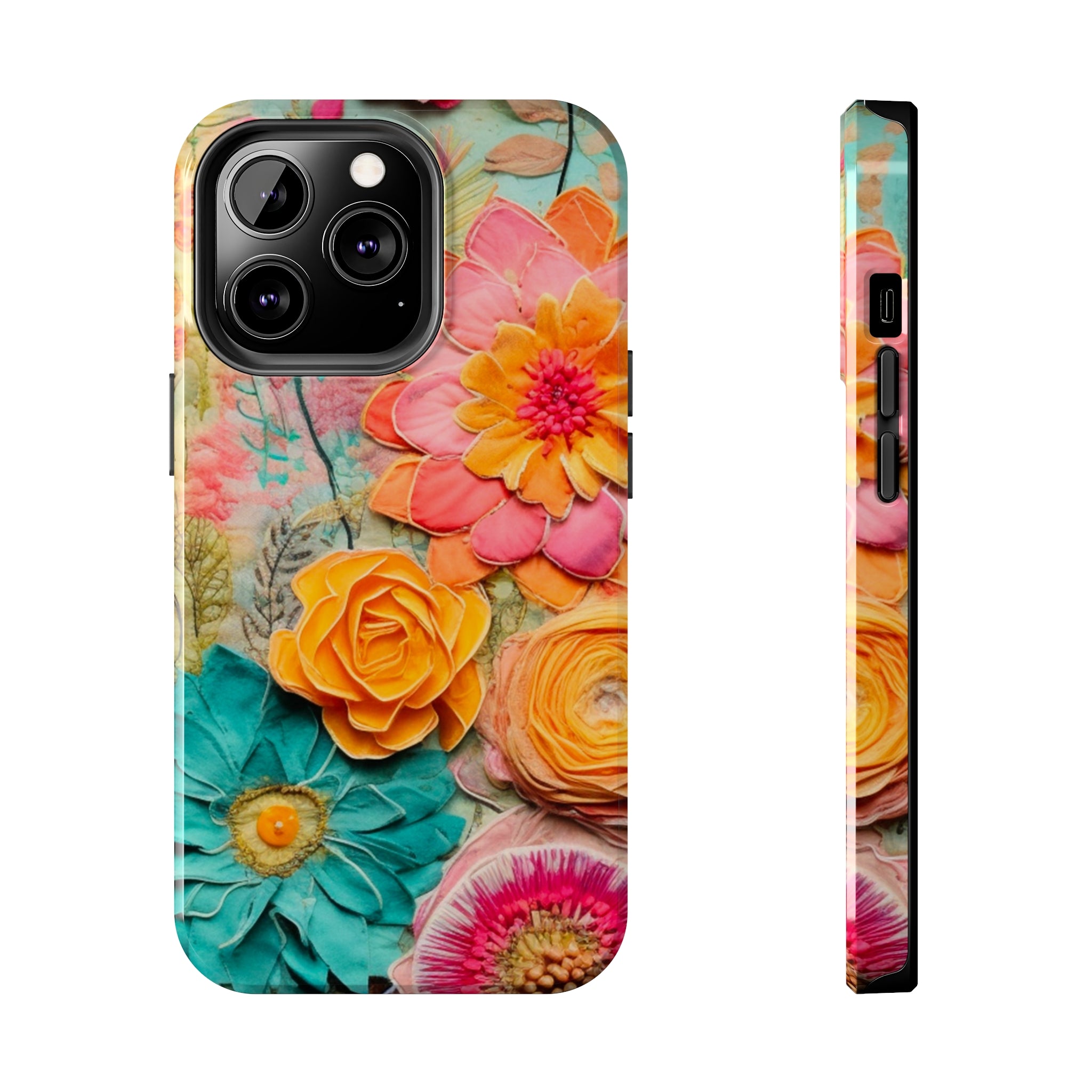 Boho Retro Floral Faux Pressed Flowers Smart Phone Tough Phone Cases - Mid Century Modern Gal