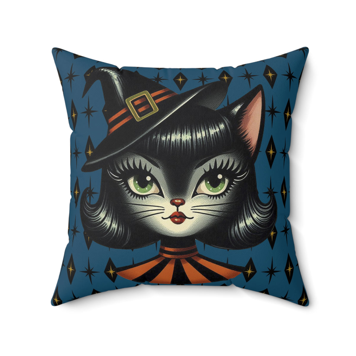 Vintage Halloween Black Cat Sexy Sexton Mid Century Modern Blue Pillow Cover and Insert - Mid Century Modern Gal