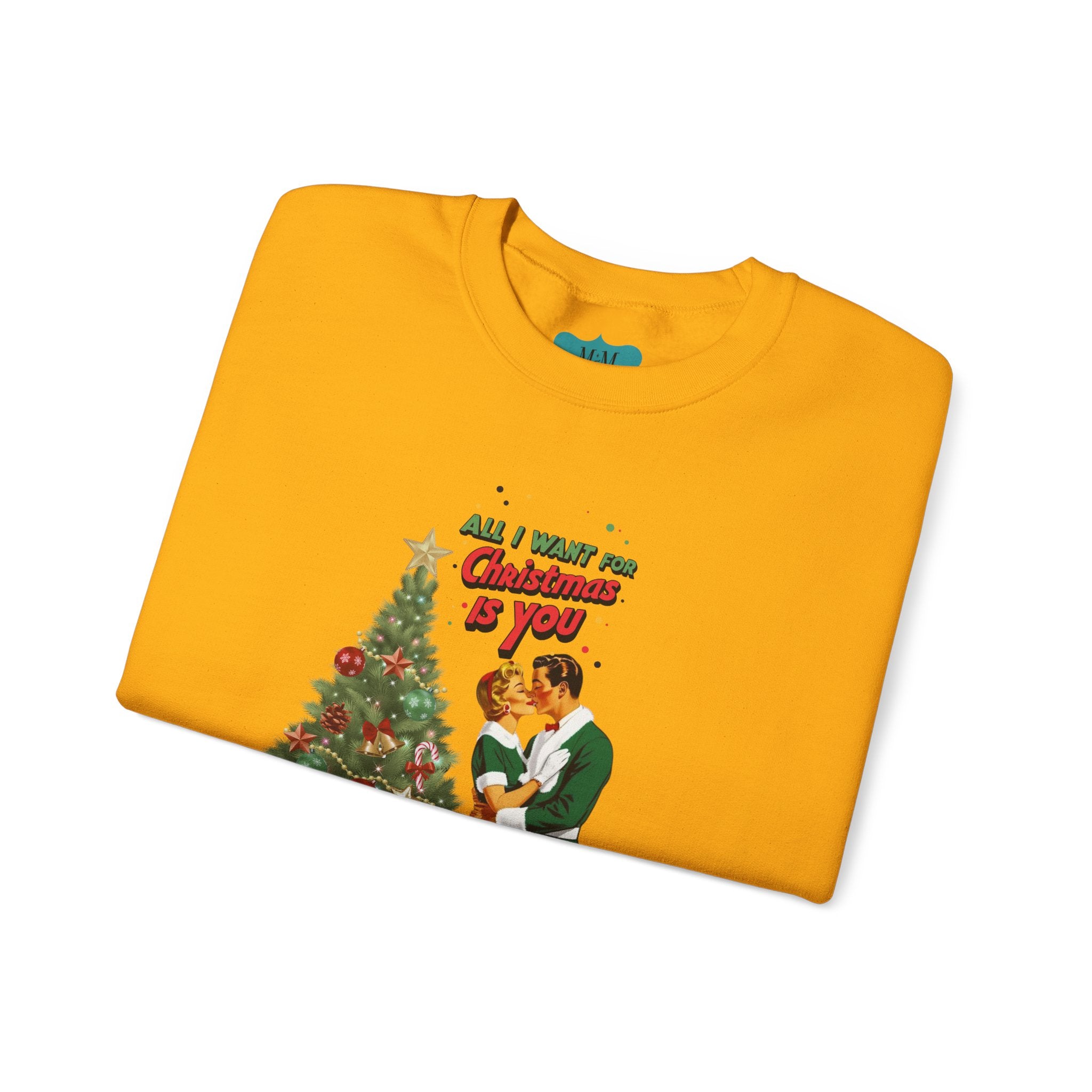 Mid Century Modern Christmas 50s Retro Kitschy Vintgage Holiday Love Crewneck Sweatshirt - "All I Want for Christmas Is You" - Mid Century Modern Gal