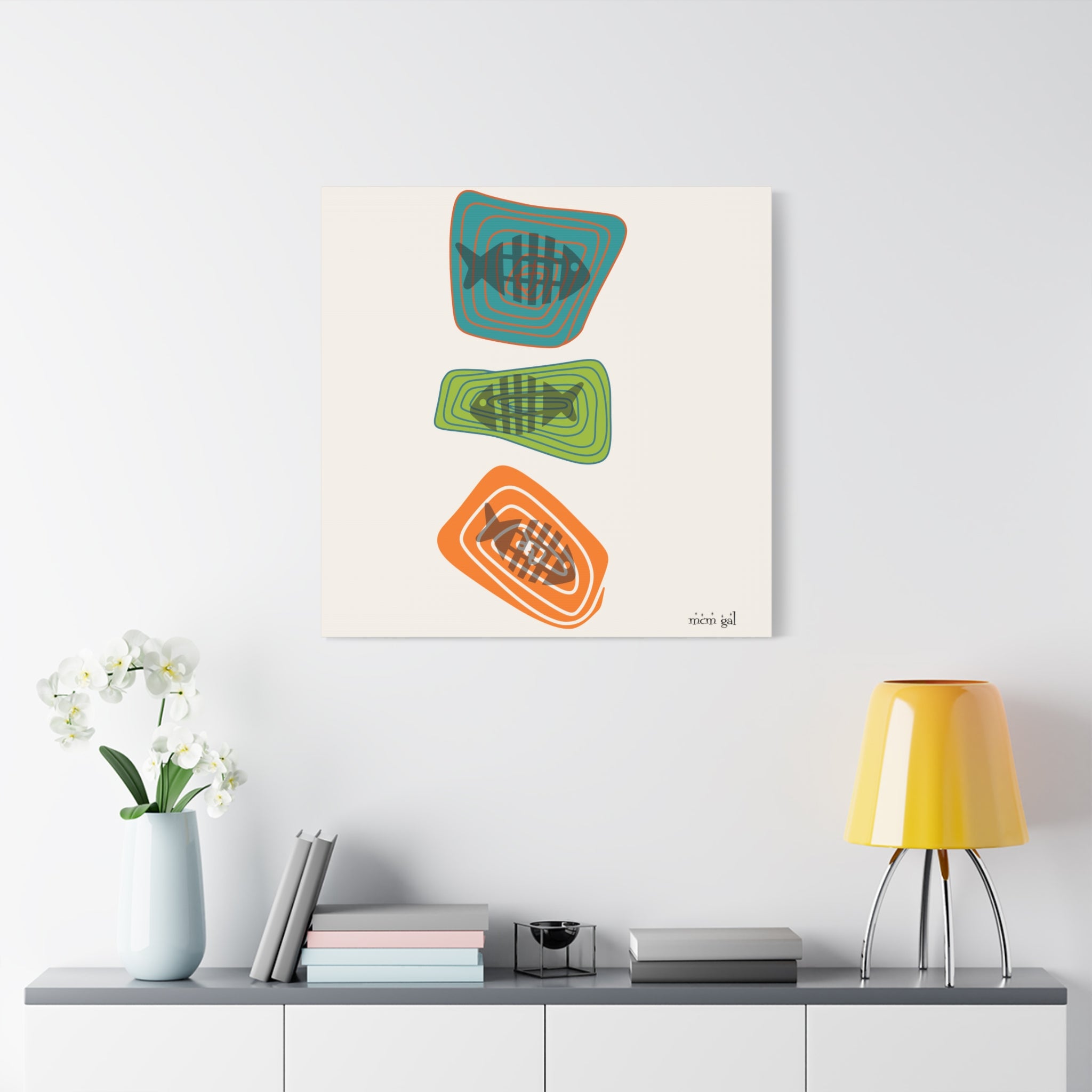 Mid Century Modern Fish Art, Colorful Abstract Fish Wall Art Canvas - Modern Home Decor - Mid Century Modern Gal