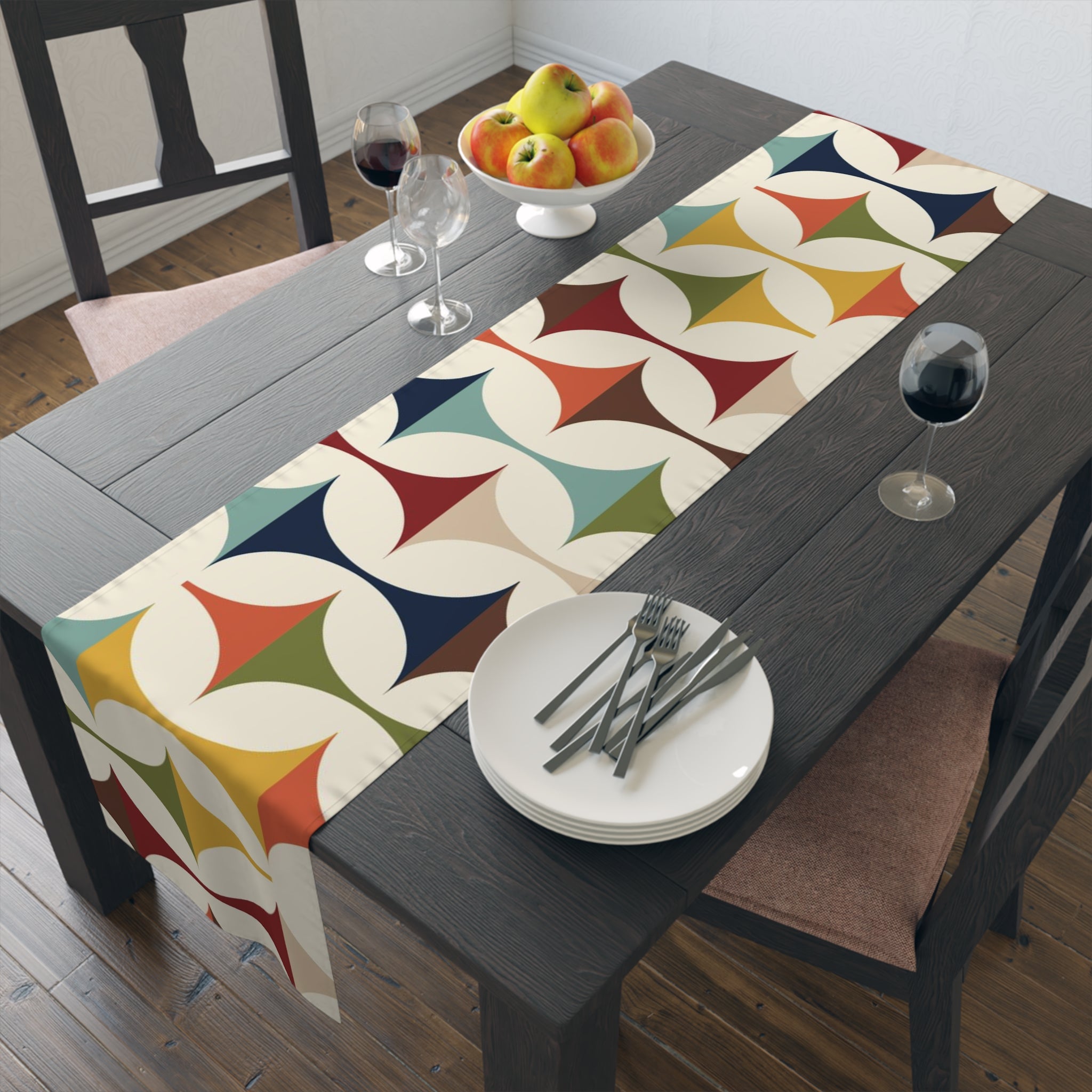 Mid Century Modern Table Runner, Retro Scandinavian Modern Danish Geometric Design, Green, Brown, Beige, Yellow, Teal, MCM - Mid Century Modern Gal