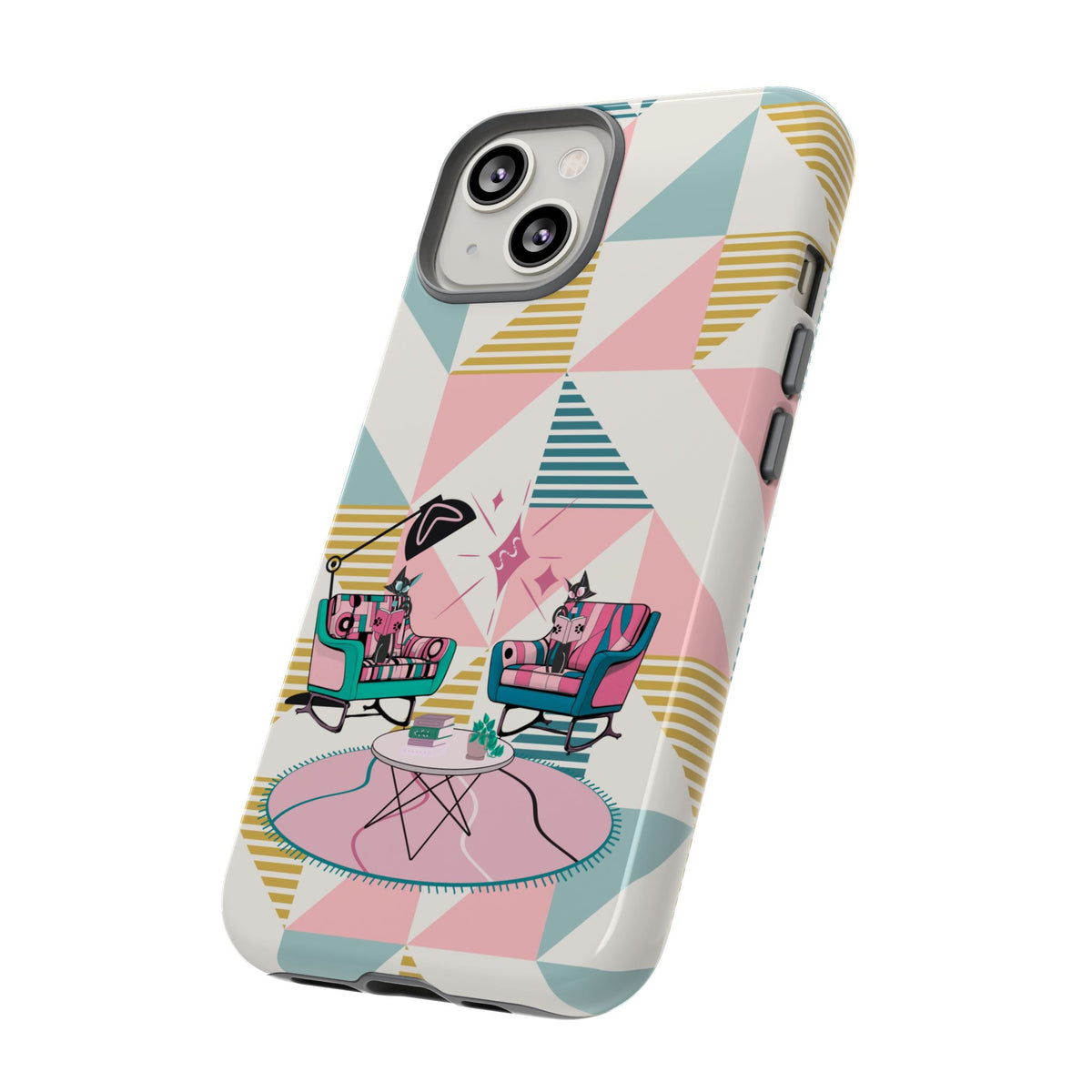 Atomic Cats Reading, Book Talk, Book Lover, Retro Chic Phone Case with Retro Vibe - Cozy Living Room Design