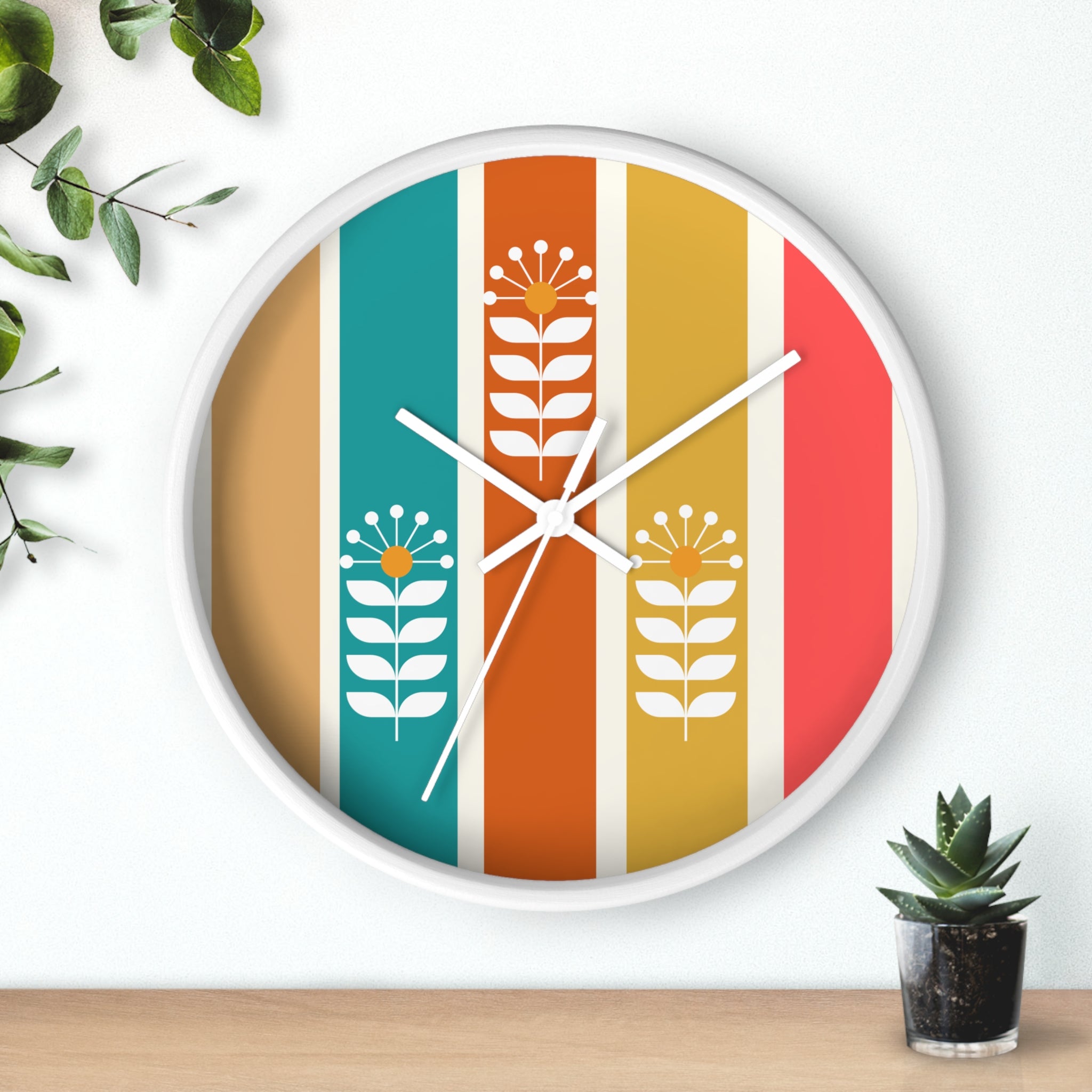 Retro Scandinavian Floral Wall Clock - Mid-Century Modern Design Perfect for Home Decor - Mid Century Modern Gal