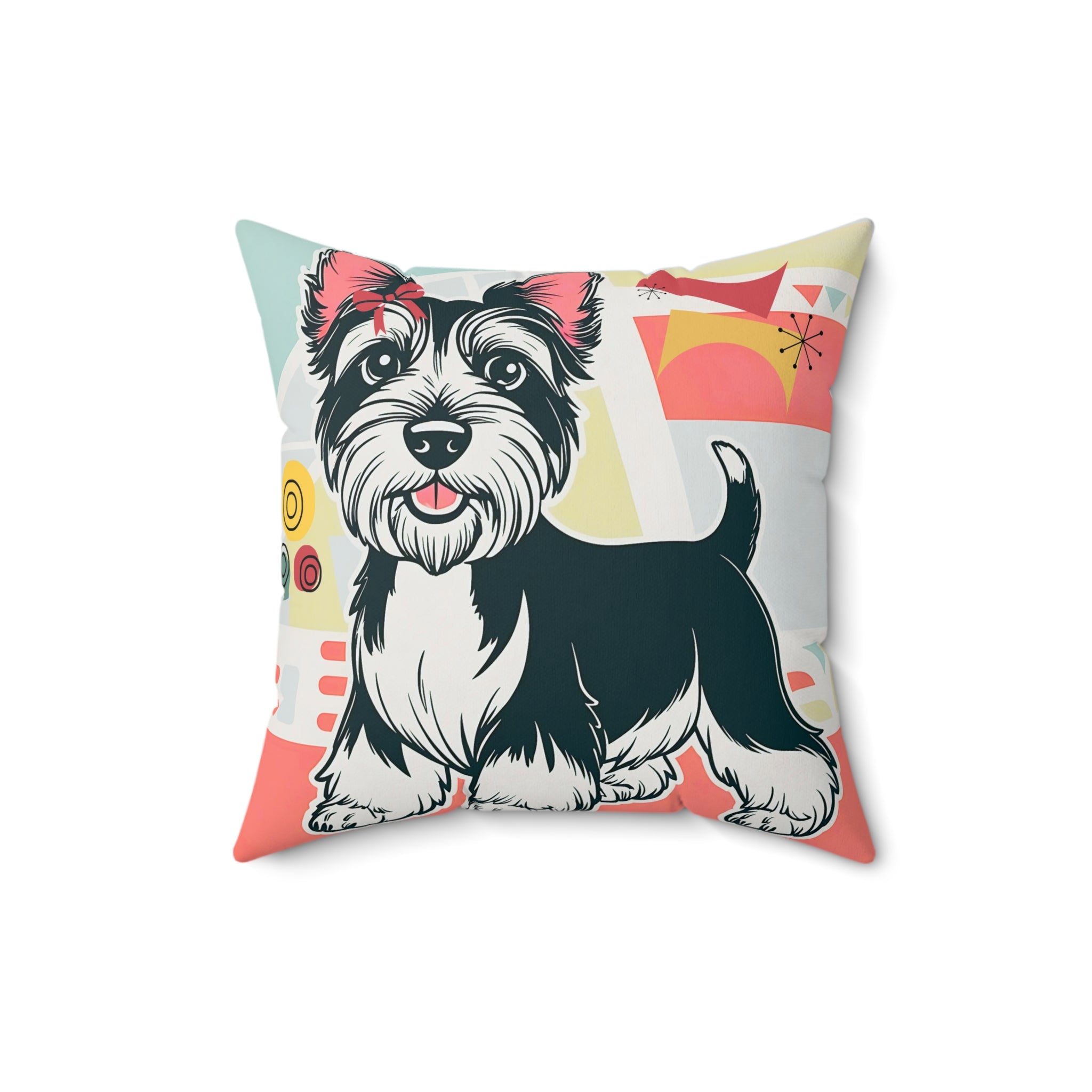 Scottish Terrier Retro Dog, Cute Dog Graphic Pillow - Cozy Pet Lover Decor - Mid Century Modern Gal