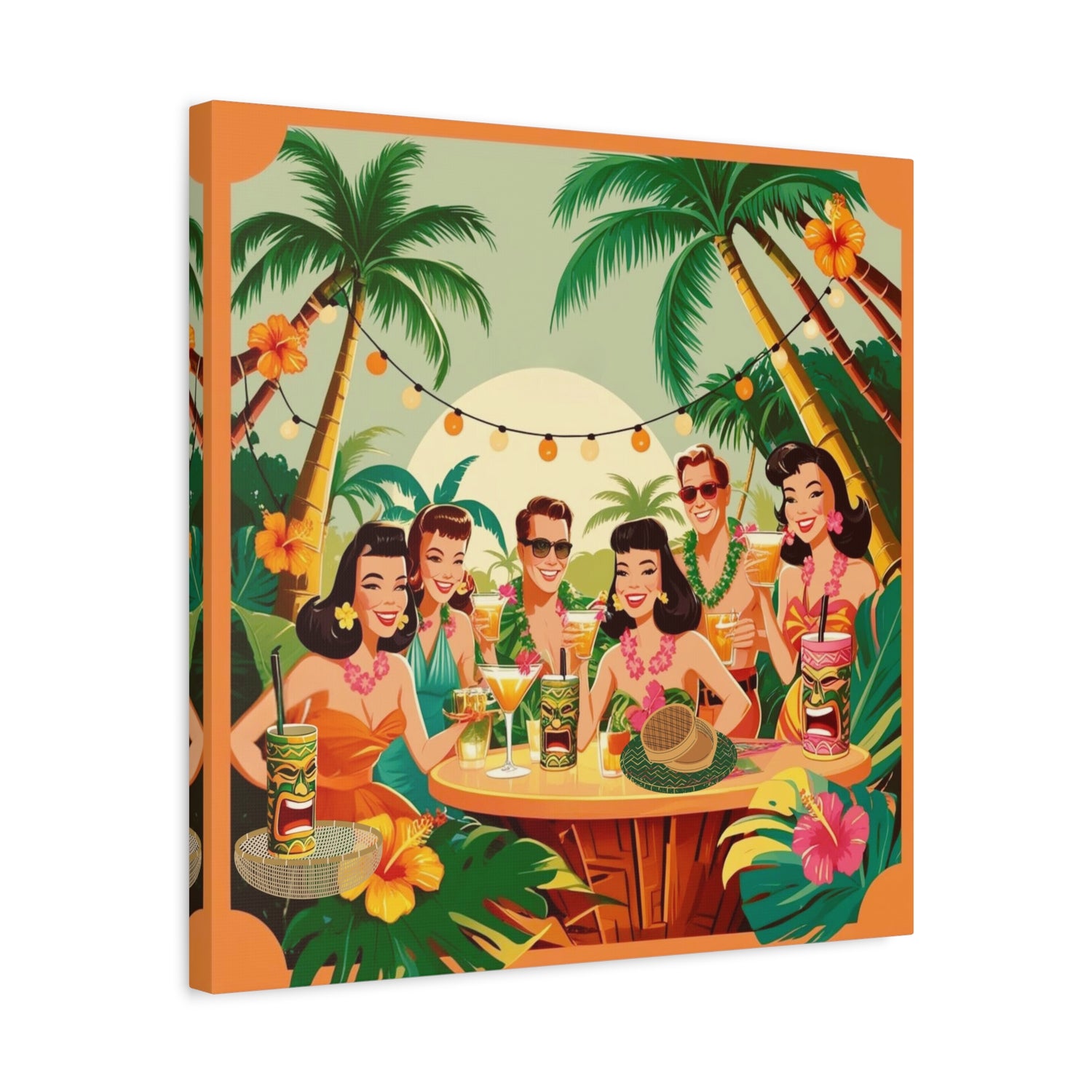 Mid Century Modern Tiki Party Tropical Retro Canvas Art - Vintage Hawaiian Party Decor - Mid Century Modern Gal