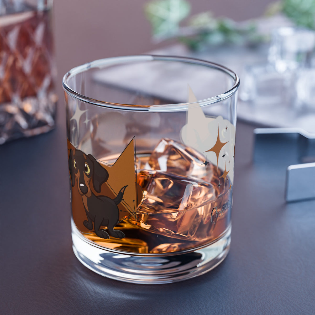 Doxie Dog, Mid Century Modern Bourbon, Whiskey Mid Century Modern Bar Glass - Mid Century Modern Gal