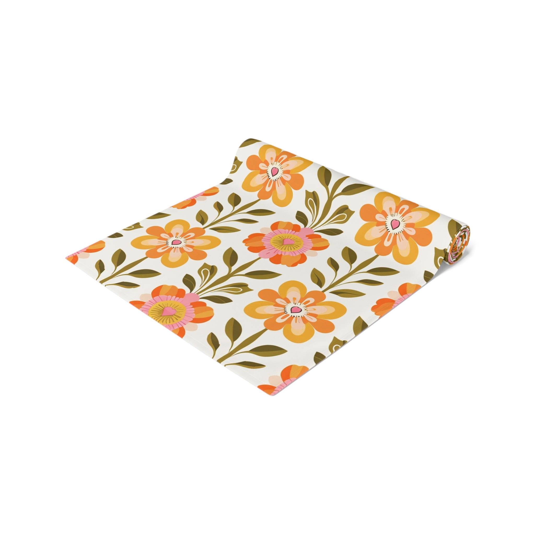 Mid Century Modern Scandinavian Floral Orange Yellow Green Boho Floral Table Runner - Mid Century Modern Gal