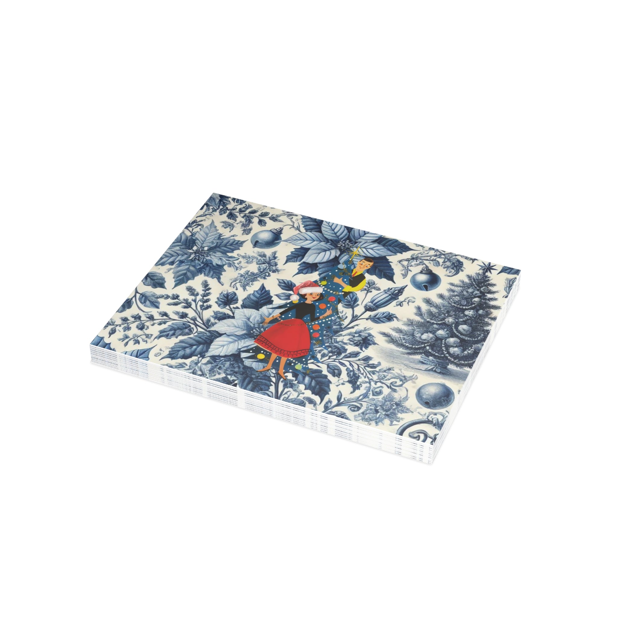Holiday Blue Toile, Kitschy 50s Holiday Greeting Postcard Bundles - Mid Century Modern Gal
