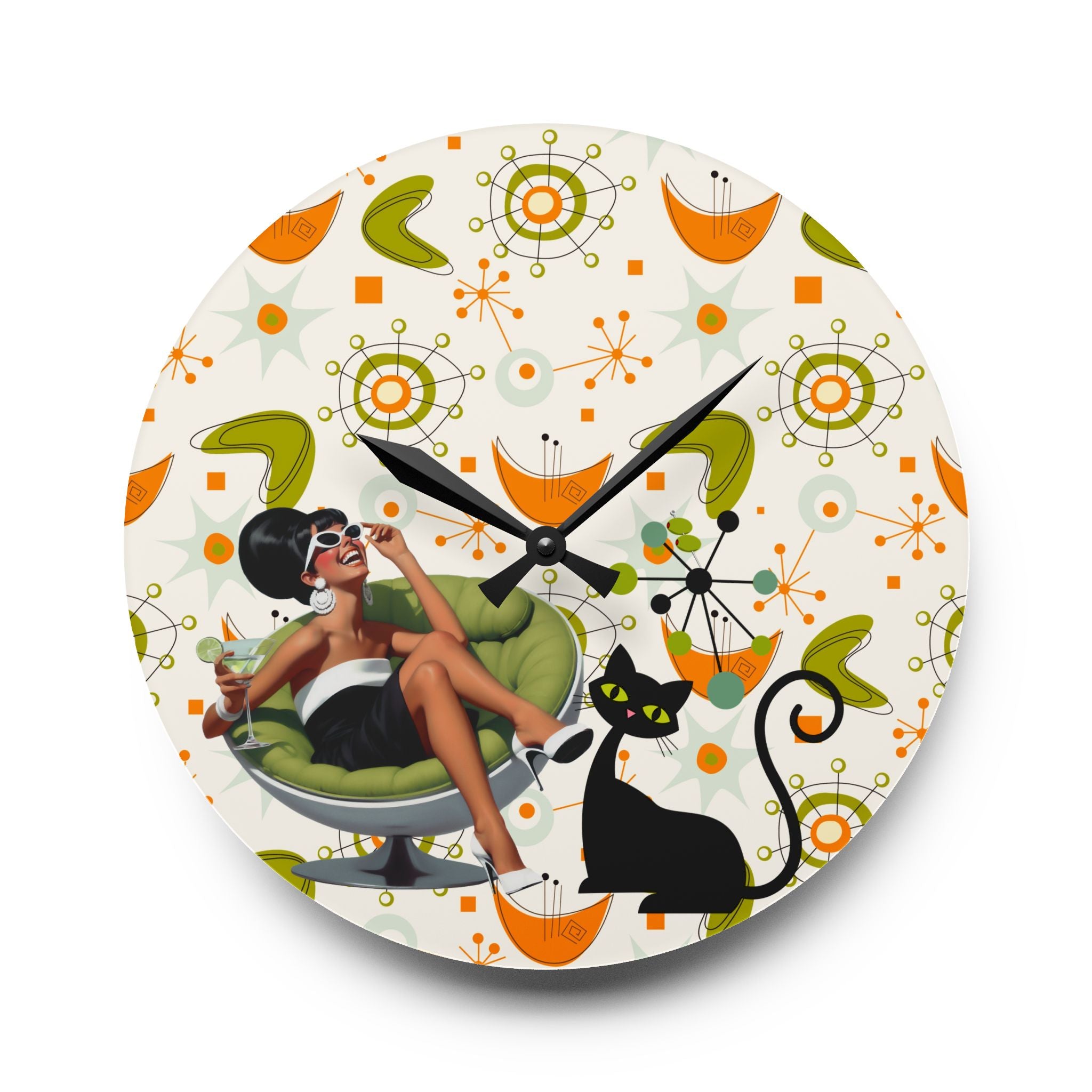 Mid Century Modern Atomic Cat Starburst Retro 60s Vibe Wall Clock - Mid Century Modern Gal