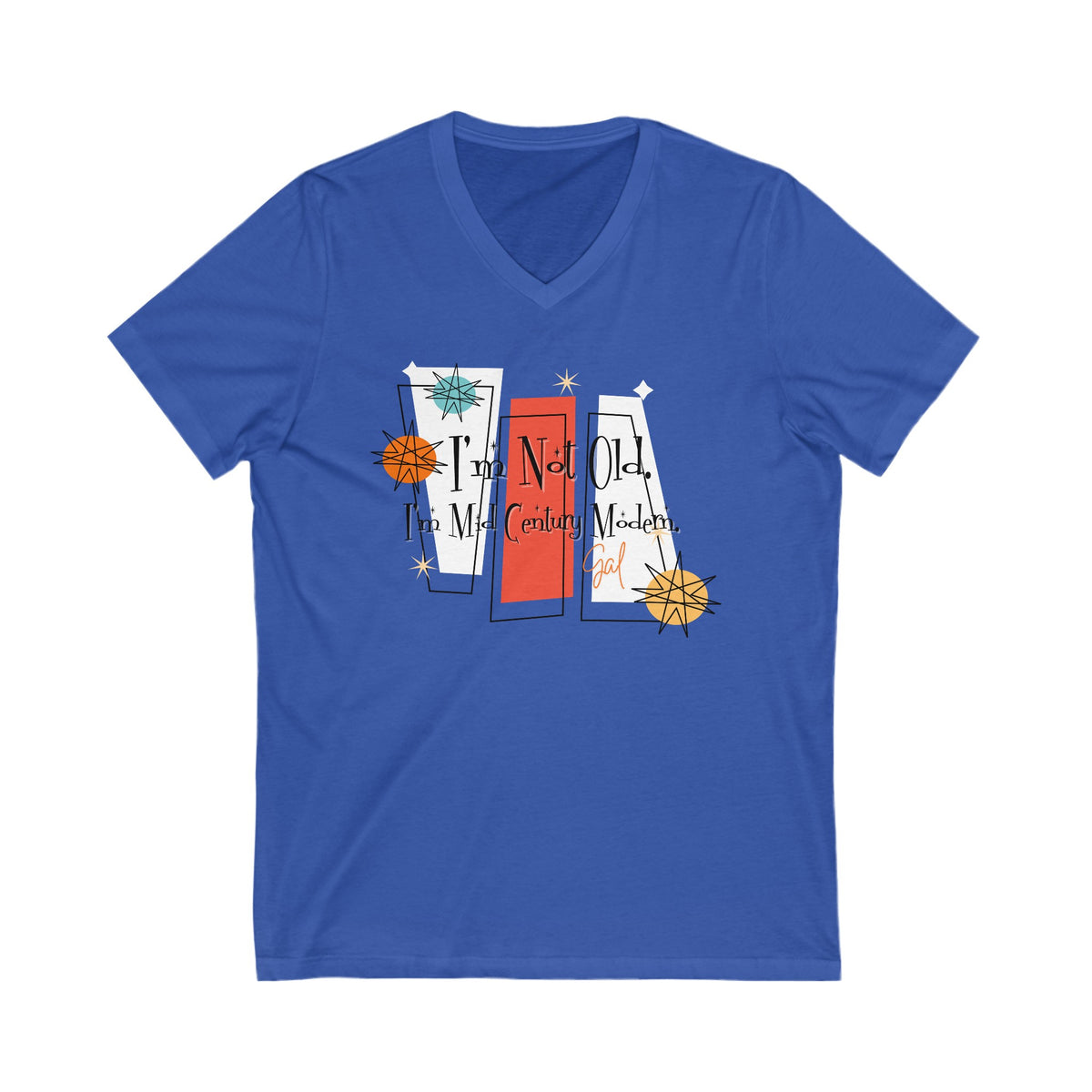I'm Not Old, I'm Mid Century Modern, Kitschy Mod Women's V-Neck T-shirt Tee - Mid Century Modern Gal