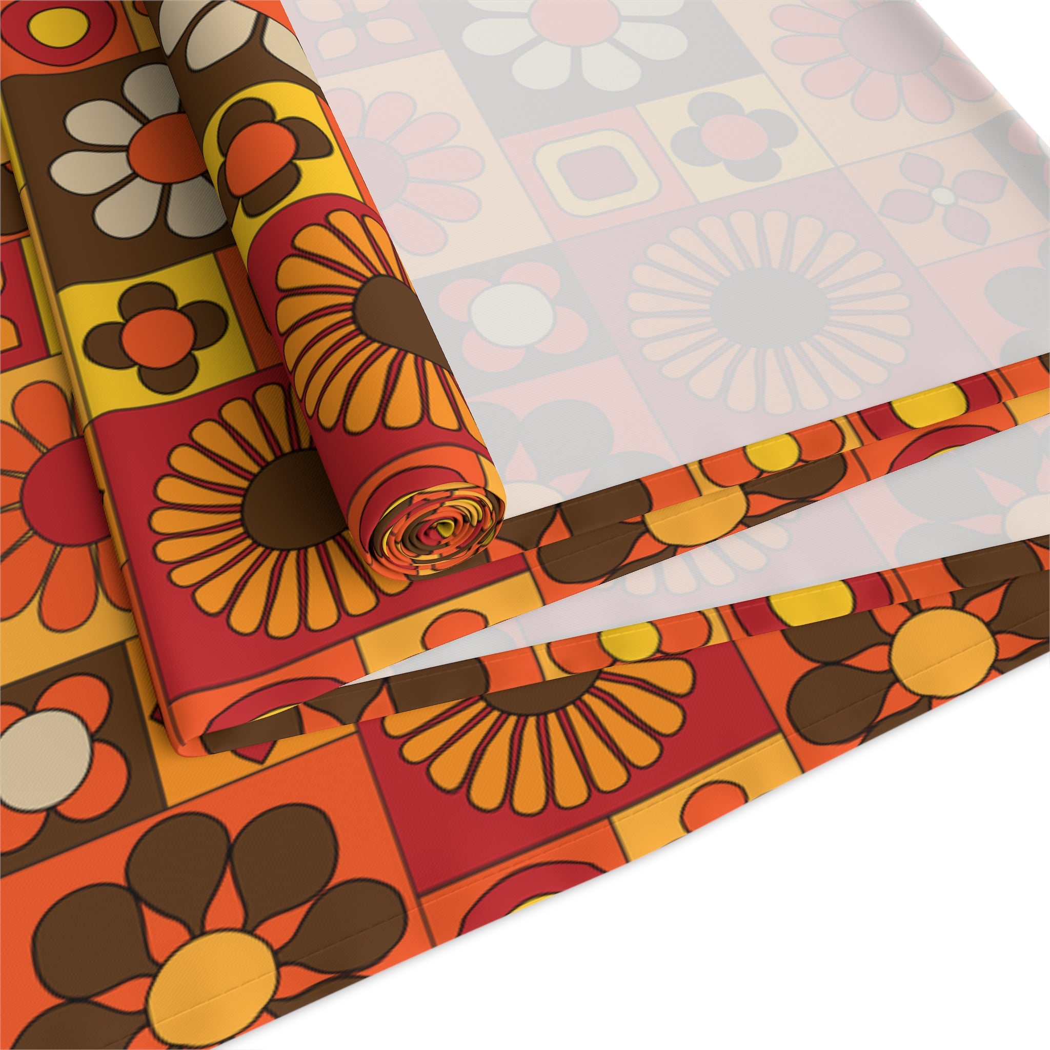 Retro Flower Power Patchwork Groovy Mod Brown Orange Yellow MCM 70s Table Runner - Mid Century Modern Gal
