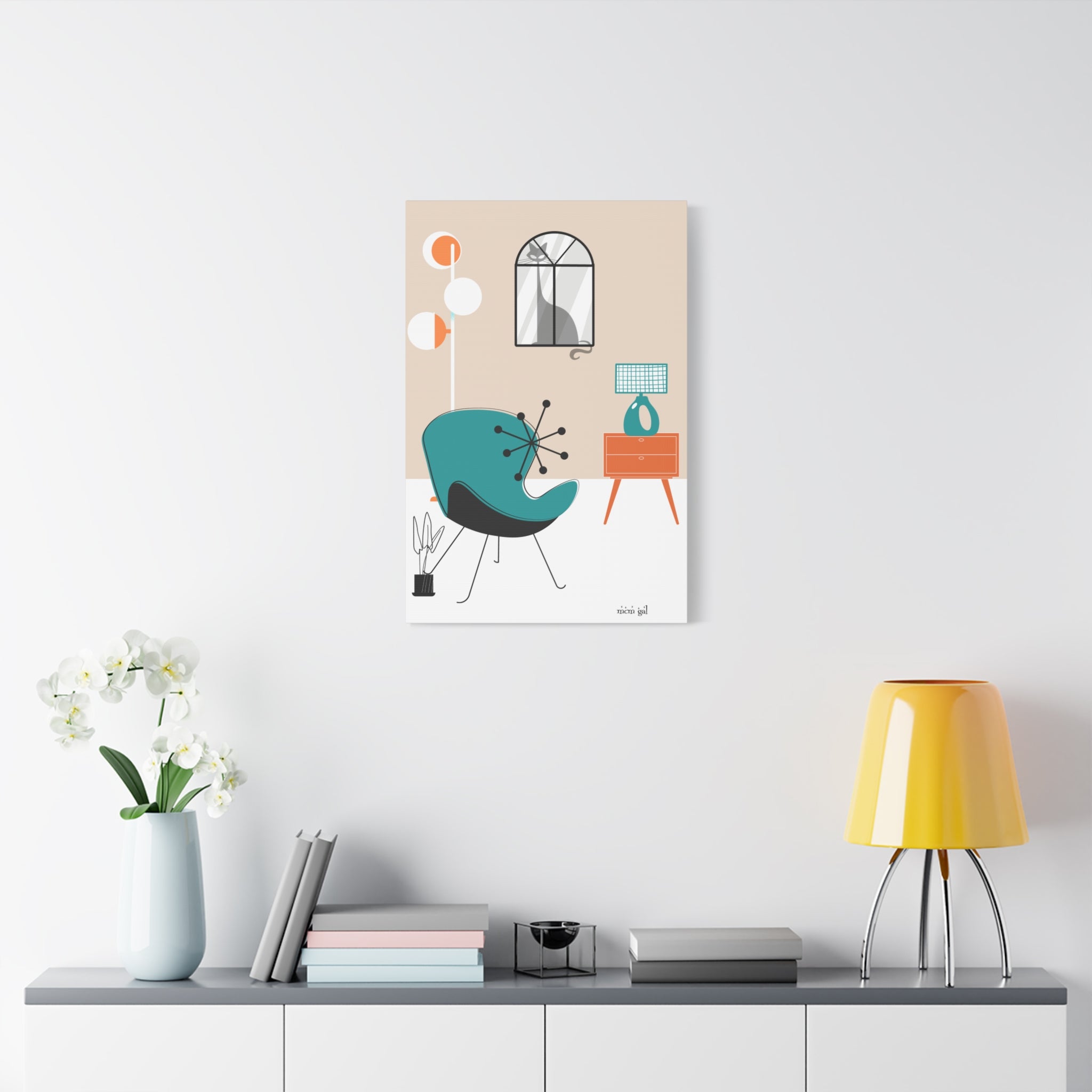Atomic Cat Wall Art Mid-Century Modern Minimalist Canvas Art Print - Mid Century Modern Gal