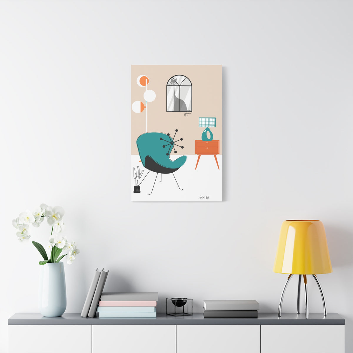 Atomic Cat Wall Art Mid-Century Modern Minimalist Canvas Art Print - Mid Century Modern Gal