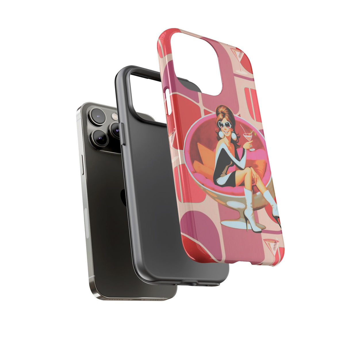 Mid Mod 60s Mod Gal, Kick Back Enjoy, Retro Chic Phone Case with Cocktail Design