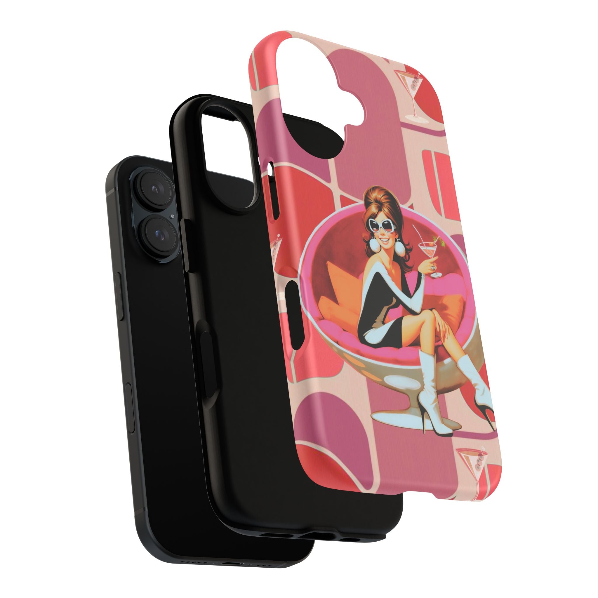 Mid Mod 60s Mod Gal, Kick Back Enjoy, Retro Chic Phone Case with Cocktail Design