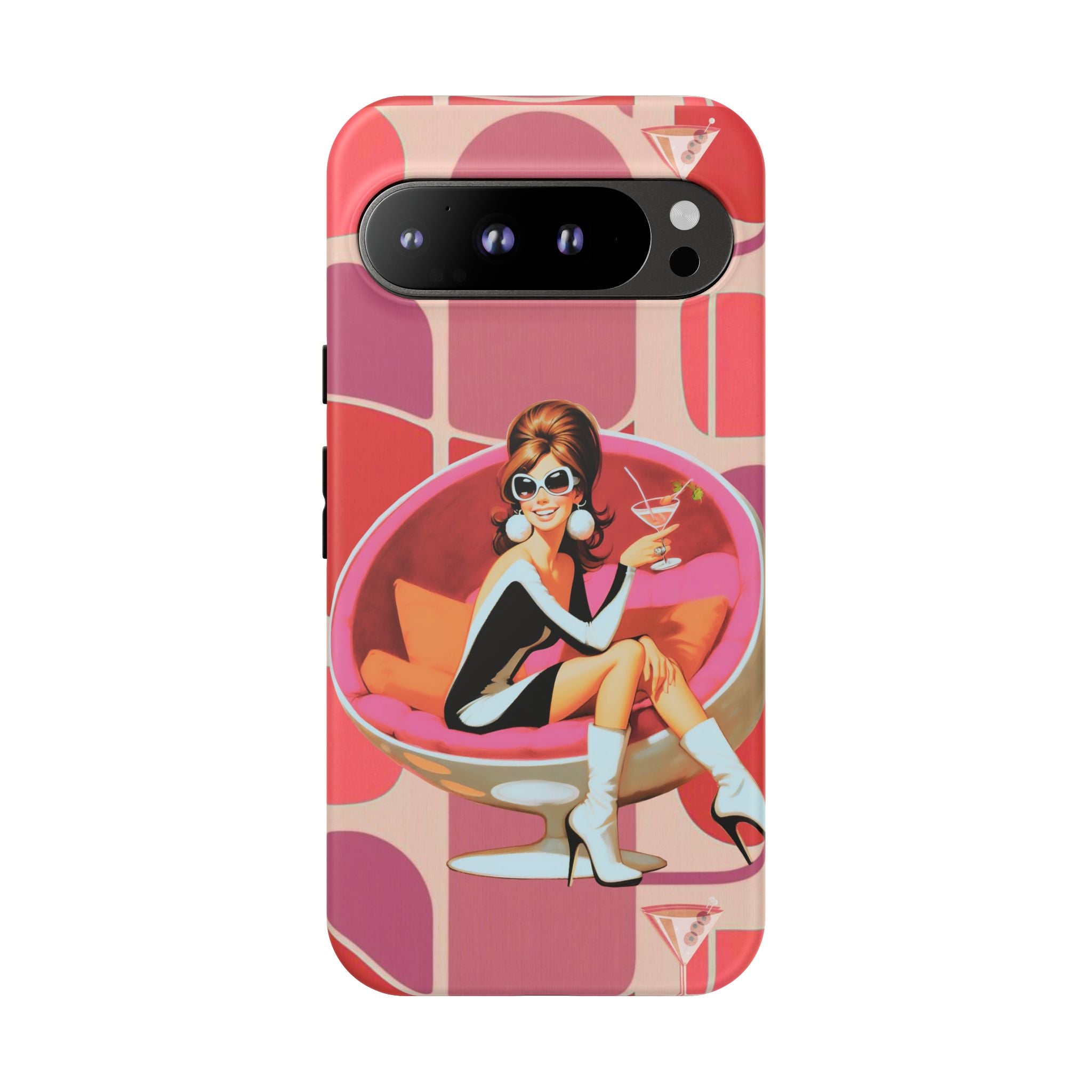 Mid Mod 60s Mod Gal, Kick Back Enjoy, Retro Chic Phone Case with Cocktail Design