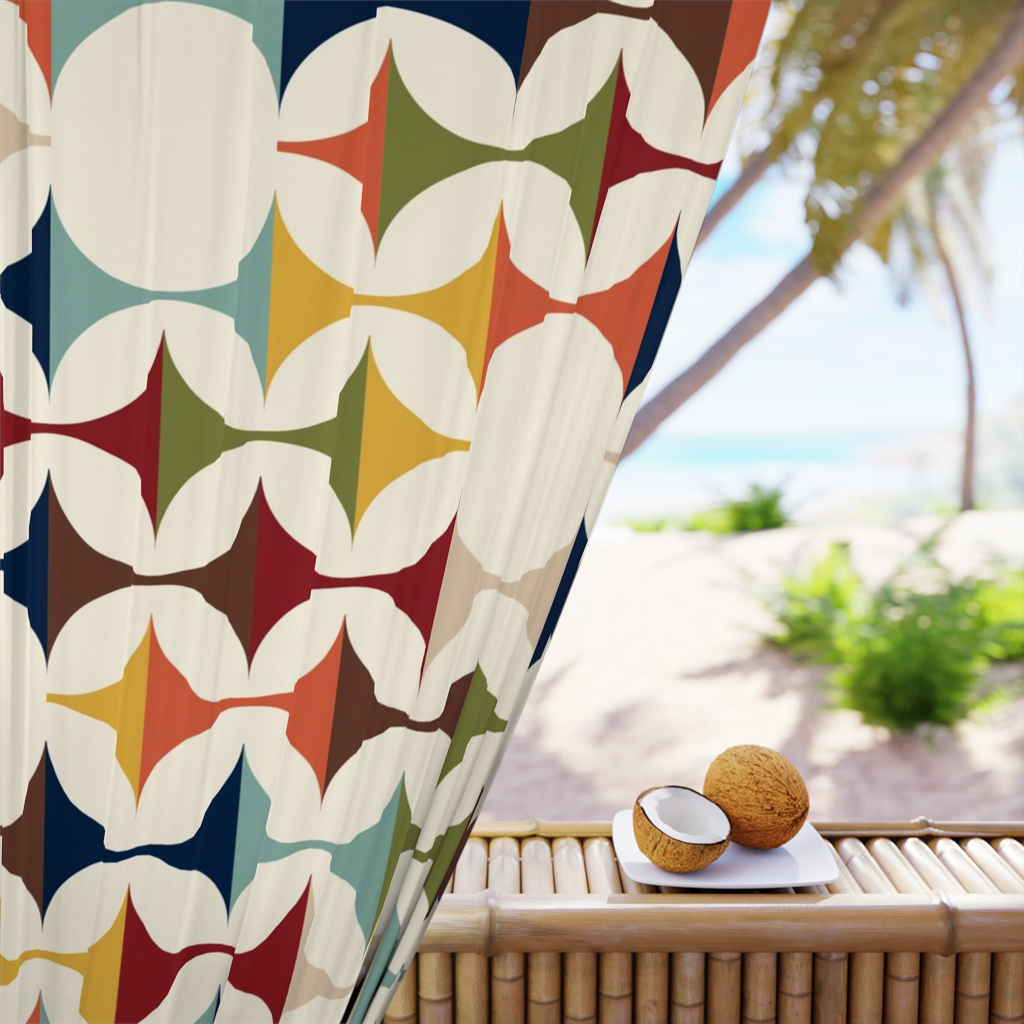 Mid Century Modern Curtains, Retro Scandinavian Modern Danish Geometric Design, Green, Brown, Beige, Yellow, Teal, MCM Curtains - Mid Century Modern Gal